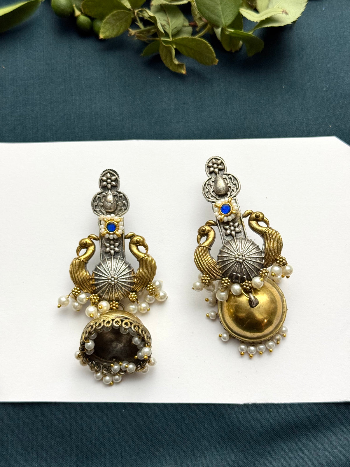 Premium Brass made oxidised Dual tone jhumka