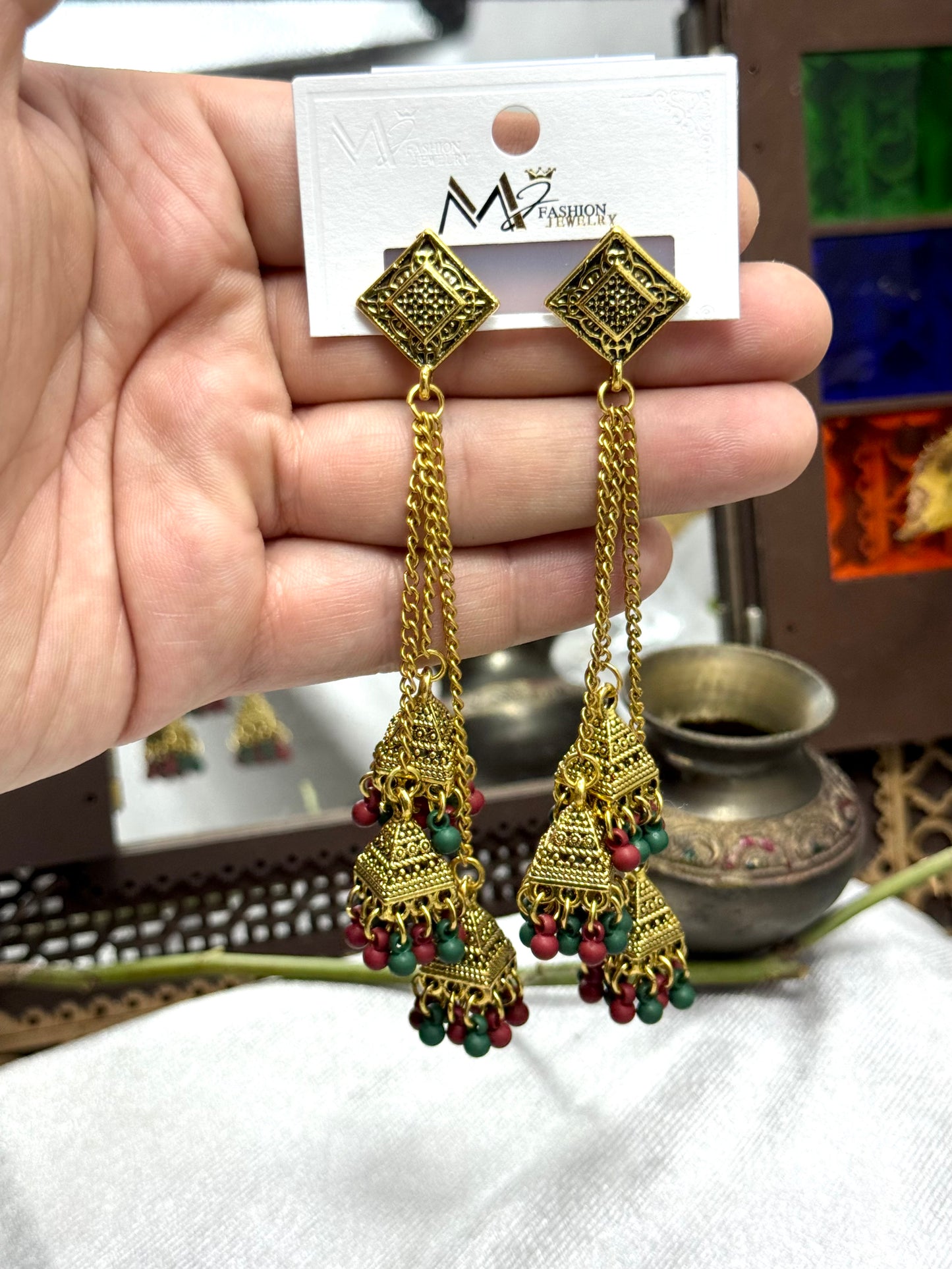 Oxidised Triple Earrings