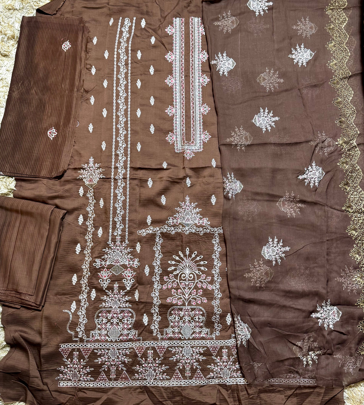 Libas-e-Shireen A+ Quality orignal Khadder 3 Pcs Embroidered Suit