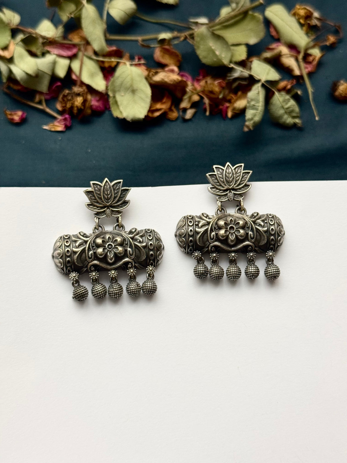 Premium Brass made Oxidised Phool Earrings