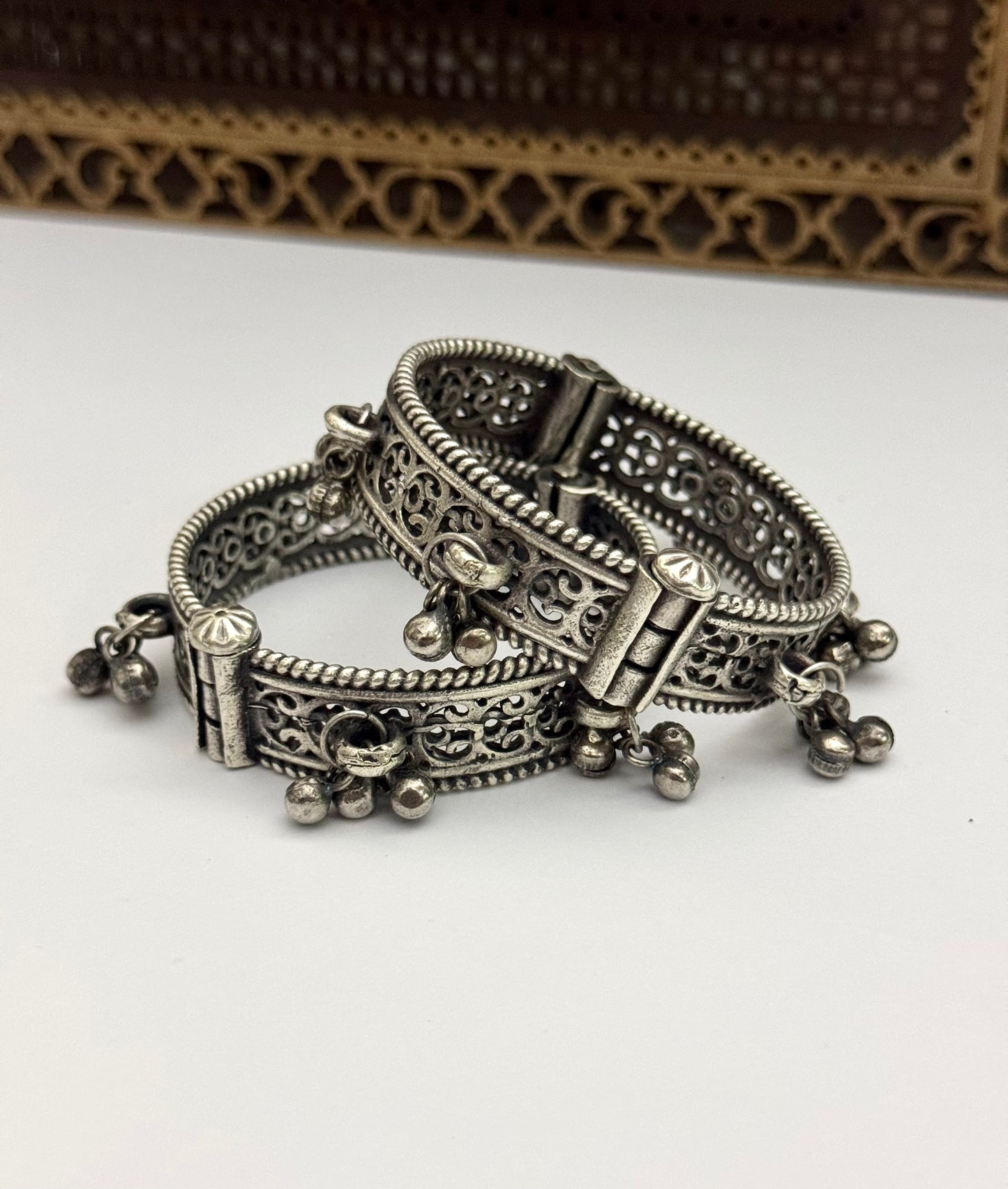 Premium Brass made oxidised openable Bangle pair ( size standard 2.6)