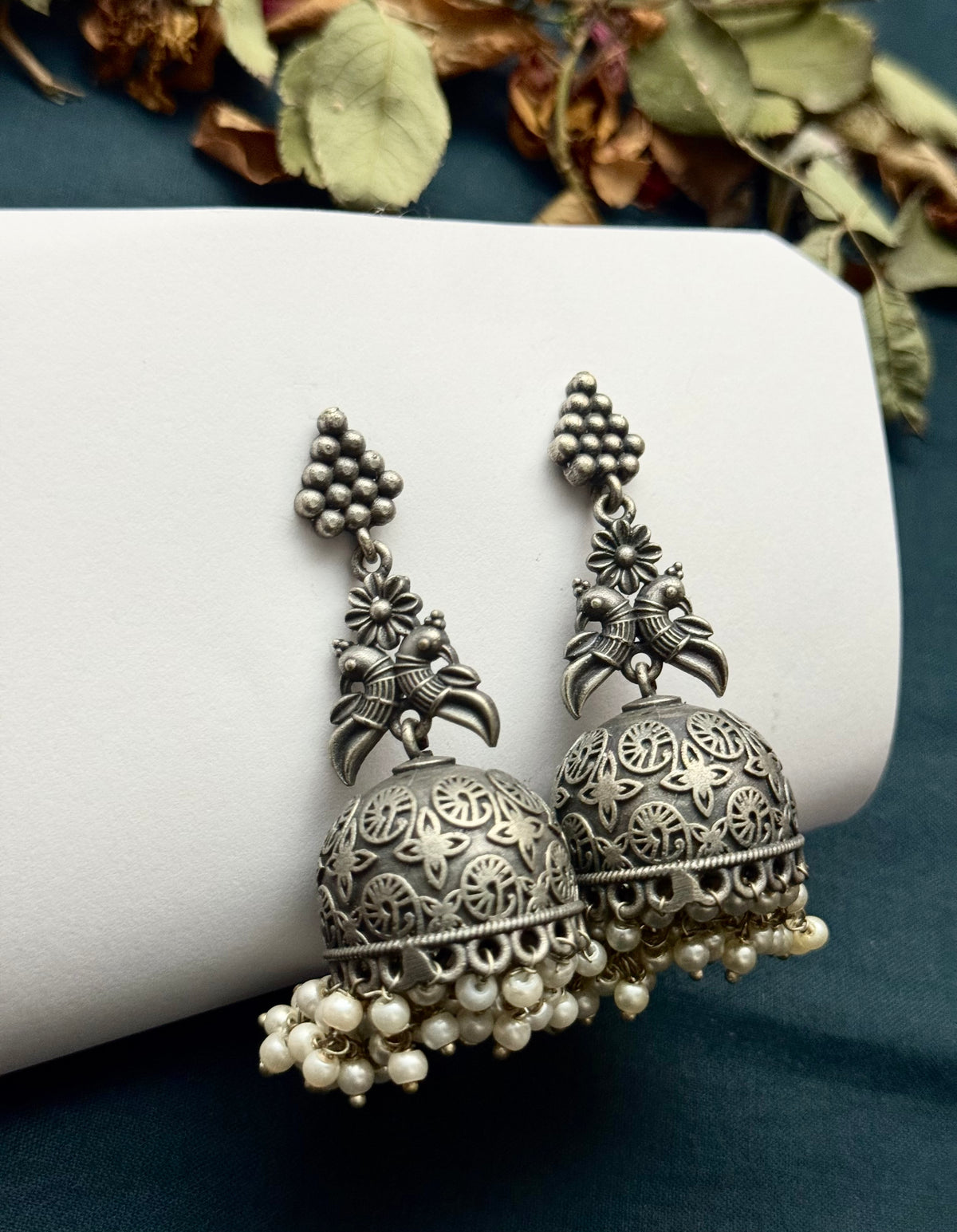 Premium Brass made Oxidised Neelam Jhumka