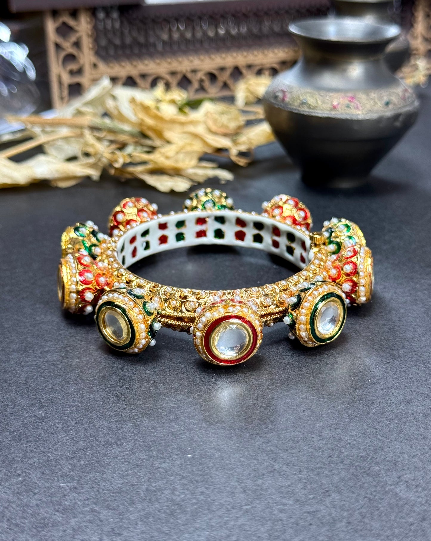 Rajwadi Navratana Kundn Openable Bangle