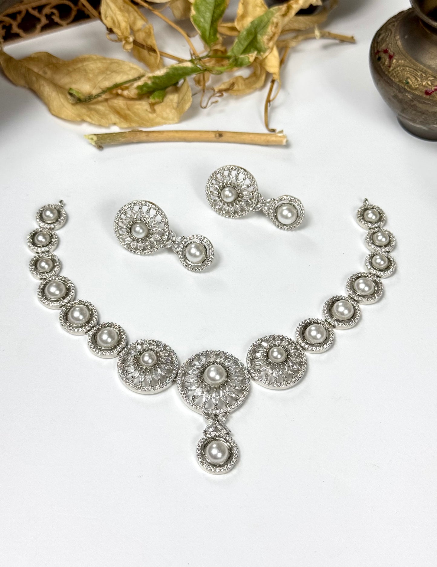 American Diamond 1 karat pearl Set