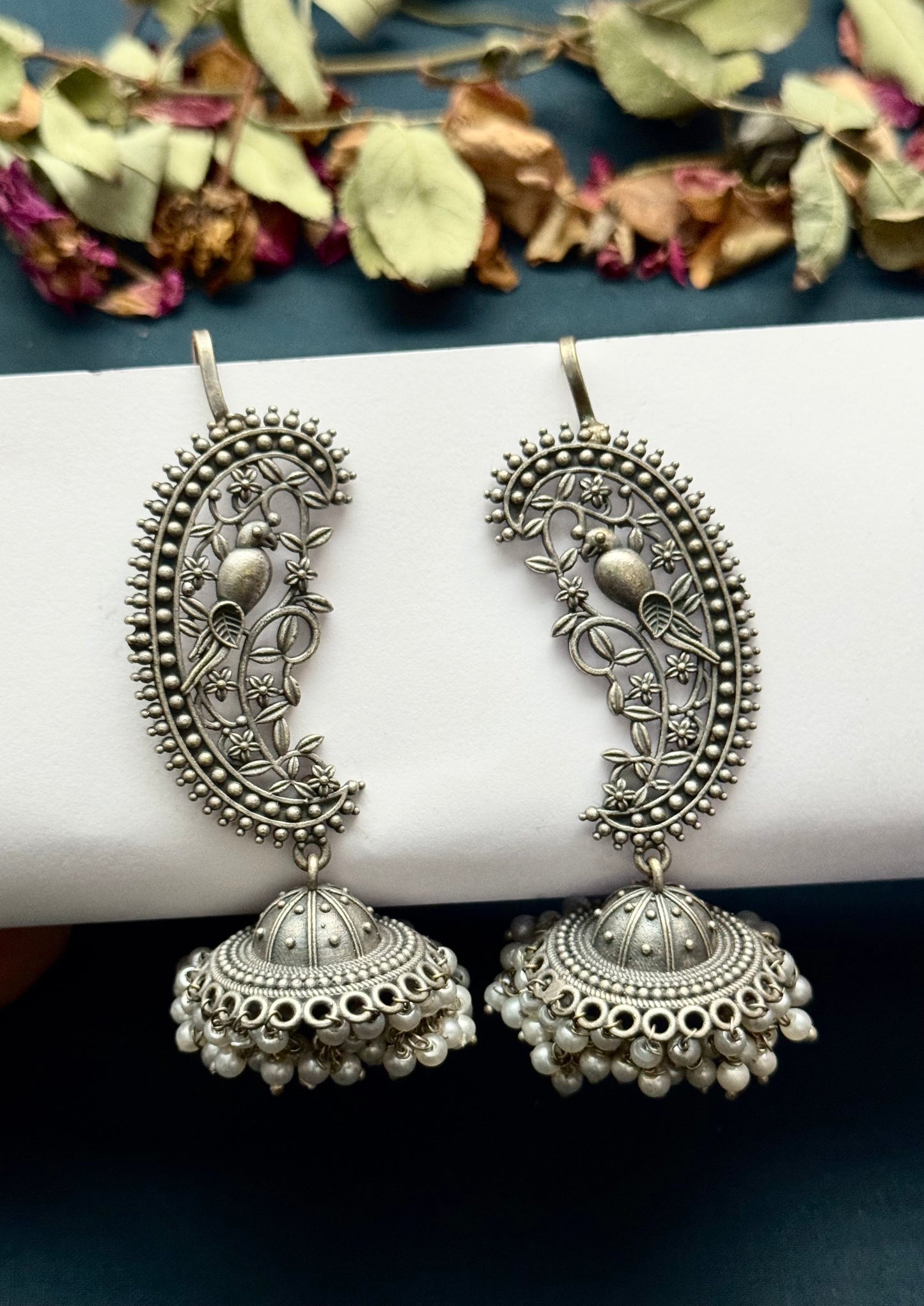 Premium oxidised Earcuf Jhumka