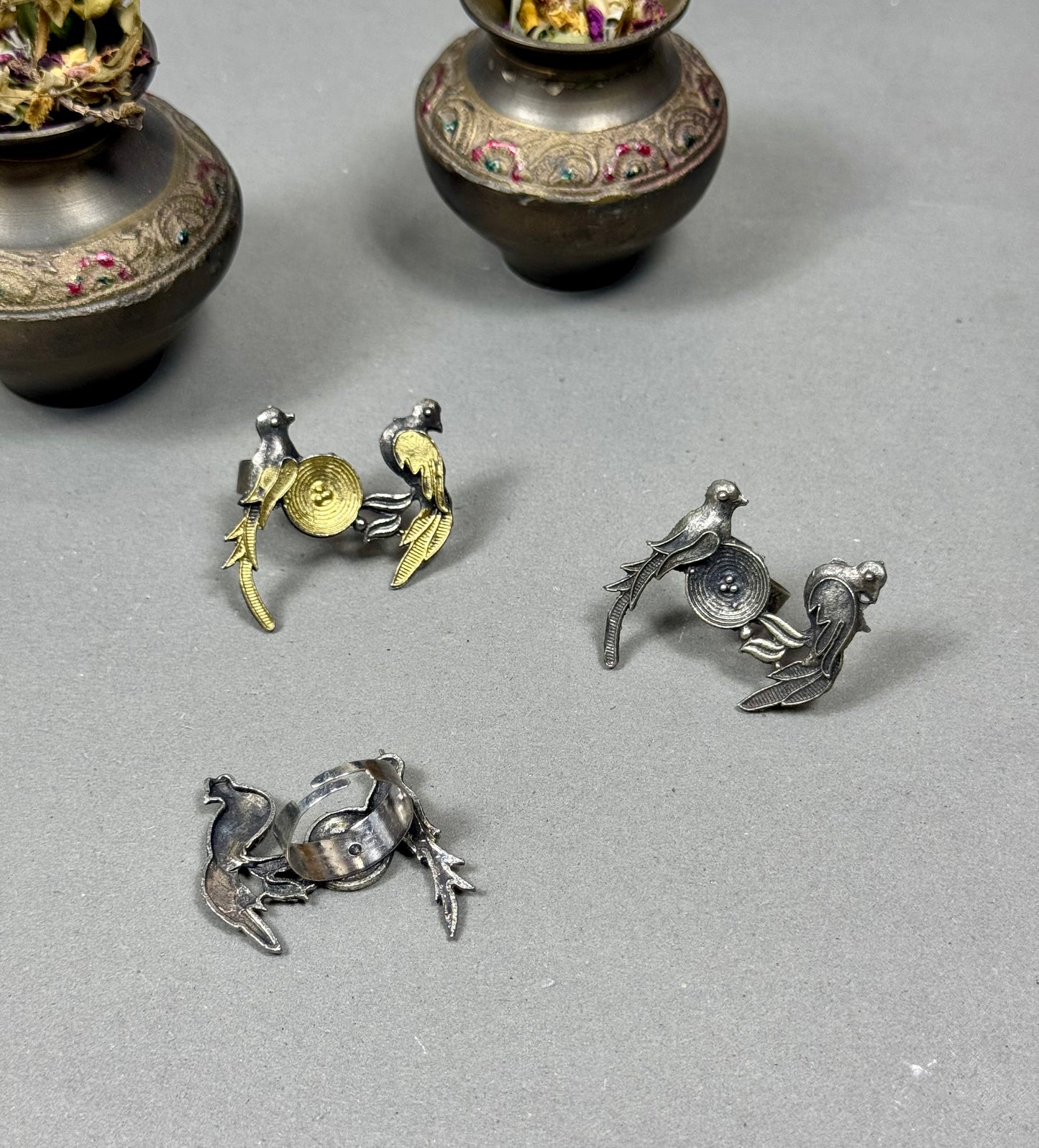 Oxidised Birds Adjustable Ring