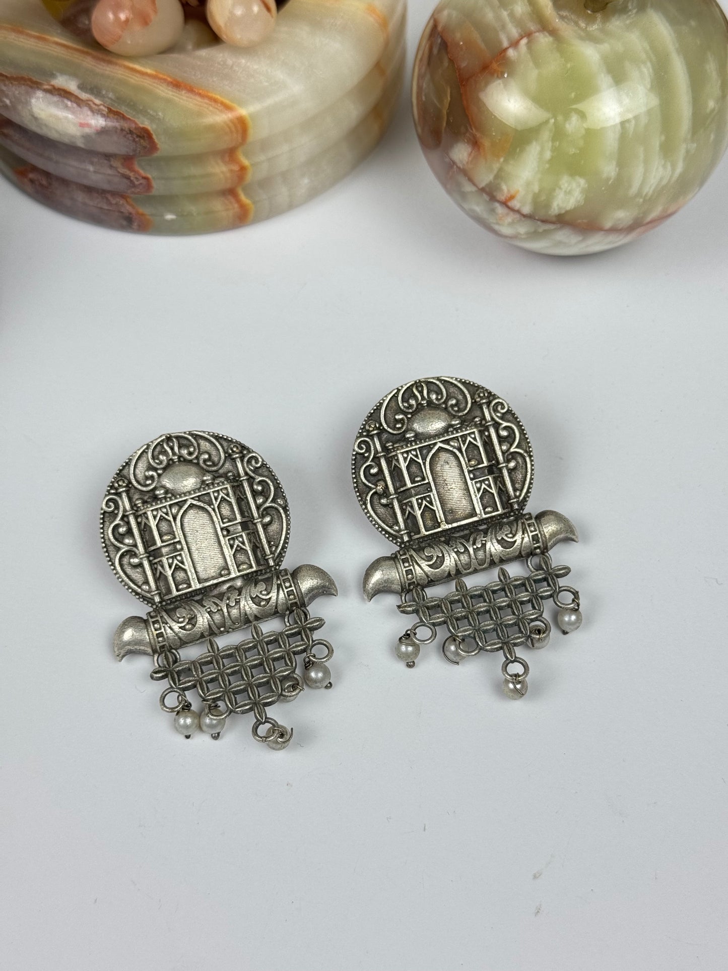 Premium Brass Made Oxidised Taj Mahal Earrings