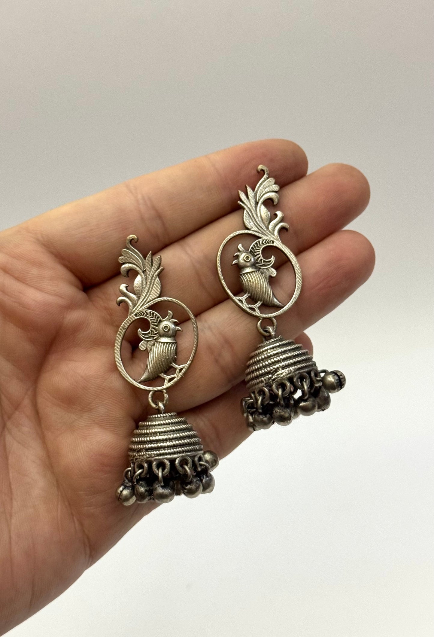 Premium Oxidised Brass Made bird Jhumka