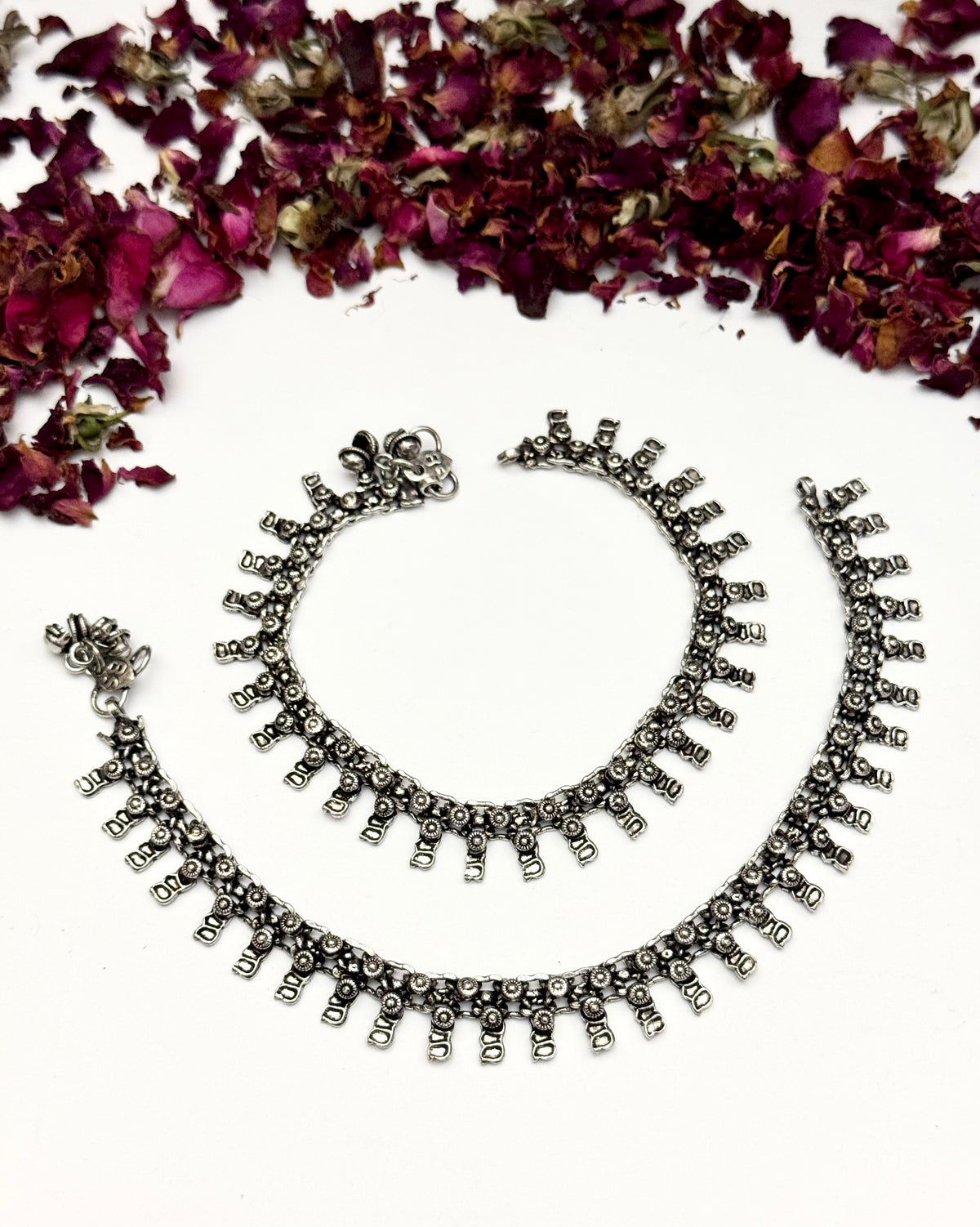 Premium German silver oxidised Anklet Pair