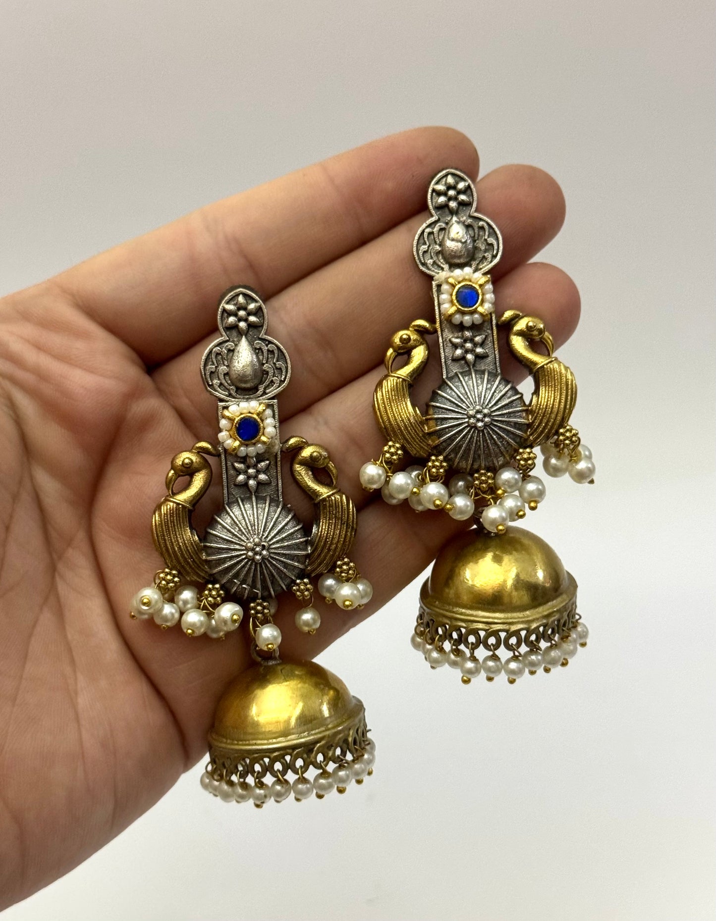 Premium Brass made oxidised Dual tone jhumka