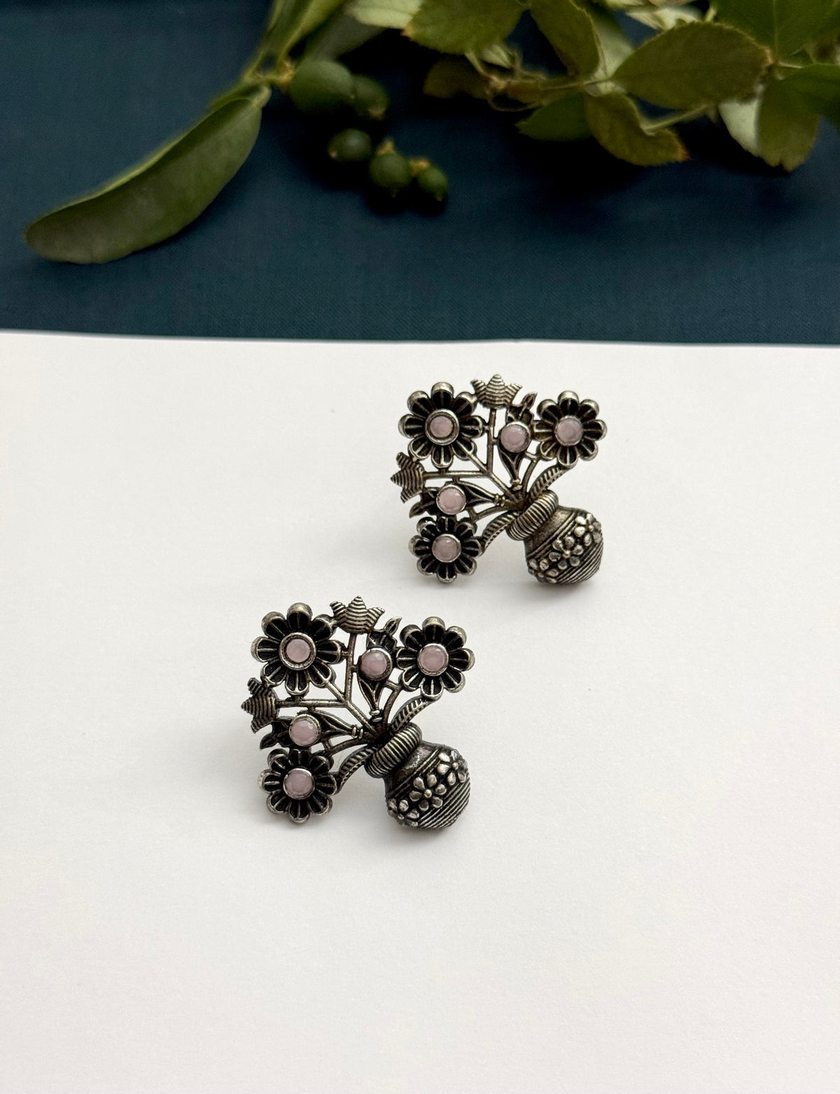 Premium Brass made Oxidised Flower Earrings