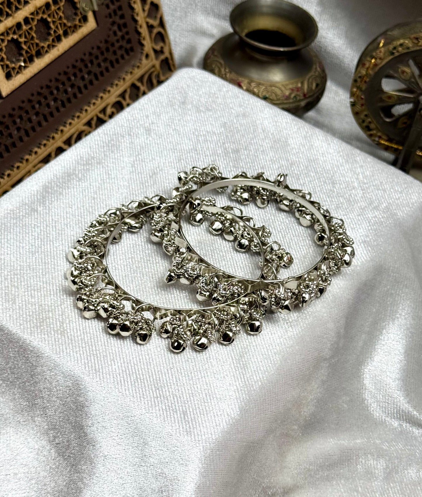 Silver metal Gunguru Bangle pair