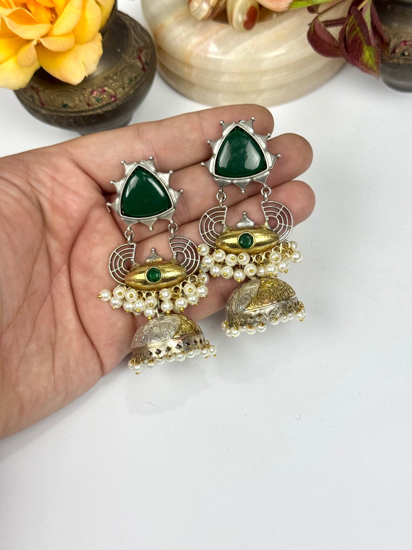 Premium Oxidised Brass Made Dual tone Jhumka