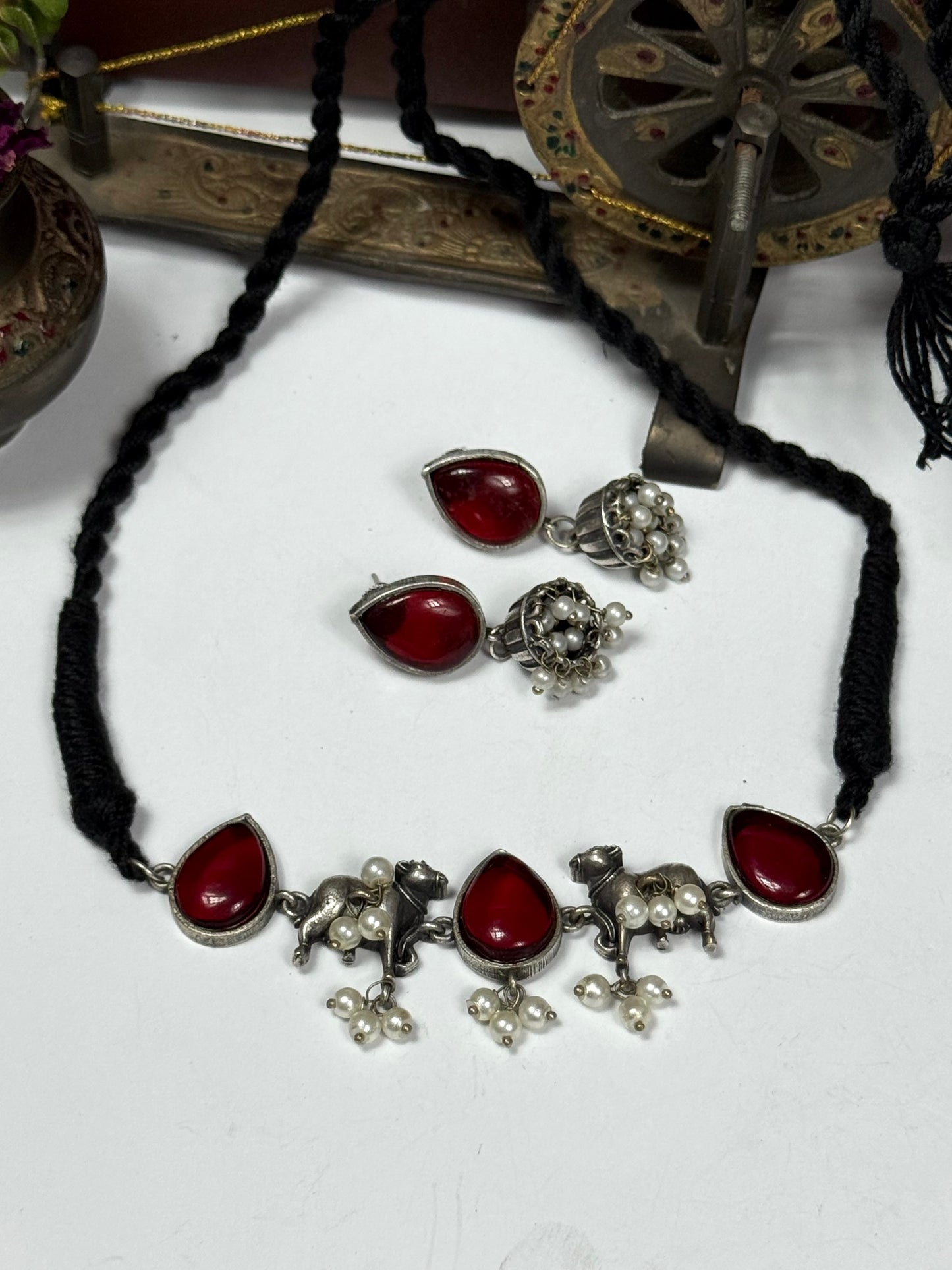 Premium Oxidised Choker set brass made