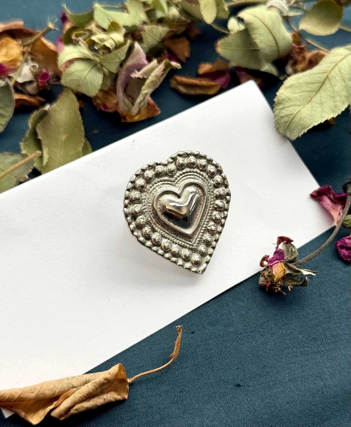 Boho Tribal Statement Heart Ring | Antique Finish Ethnic Heart Adjustable Ring for Women