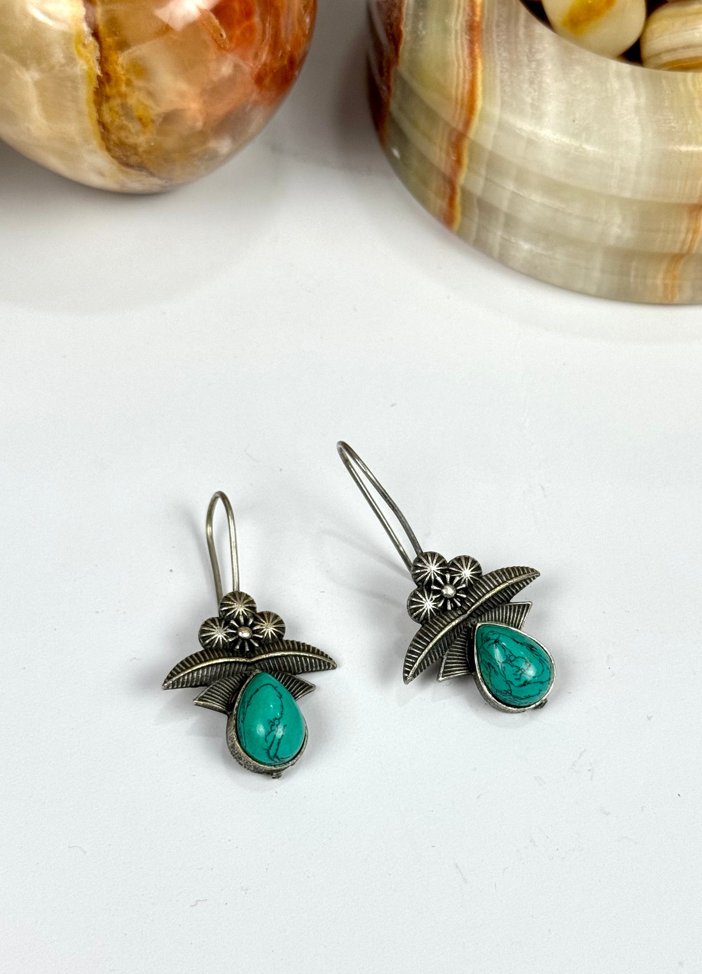 Brass made premium oxidised Feroza Dangle Earrings