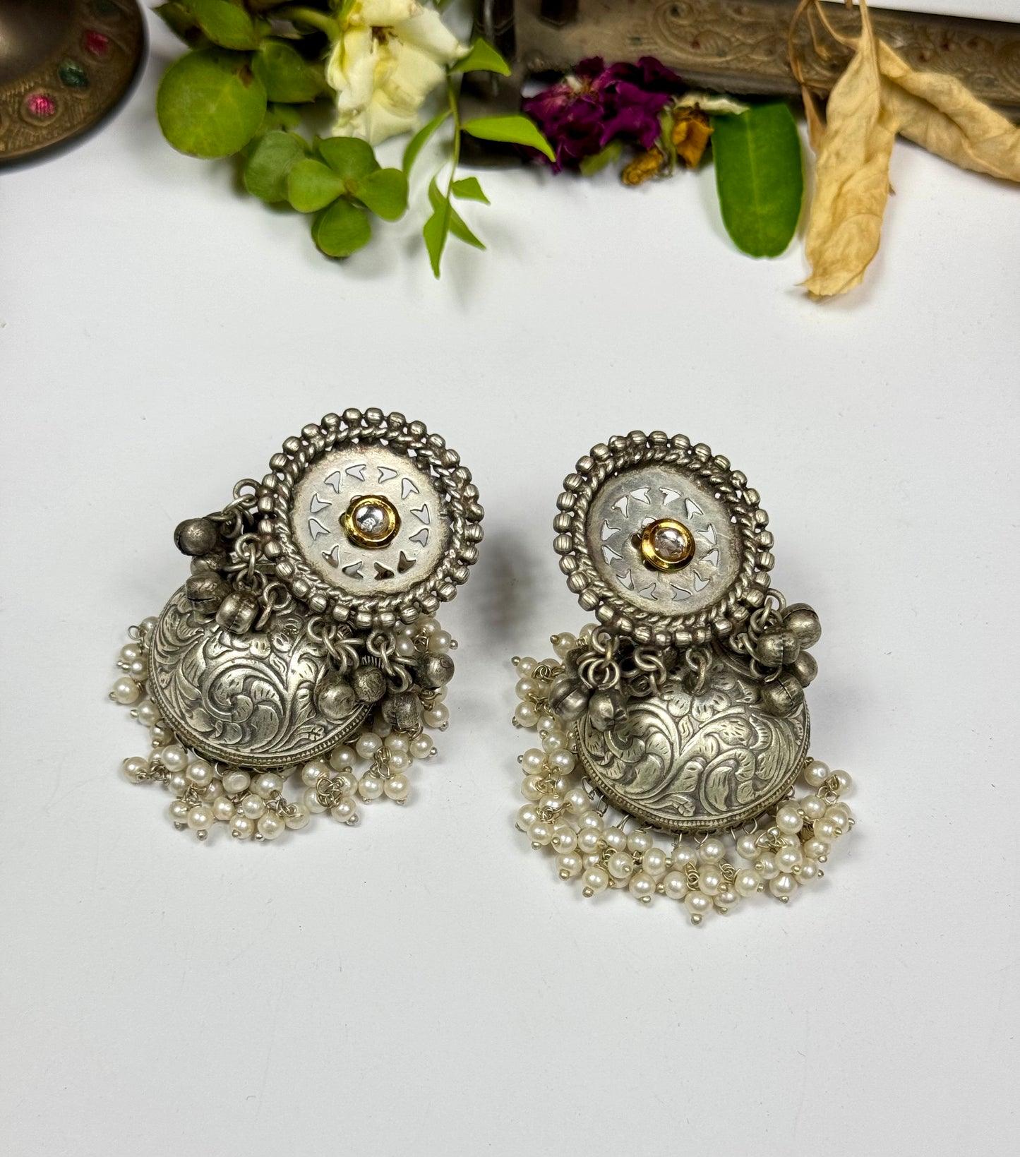 Premium Oxidised Nilofar Jhumka