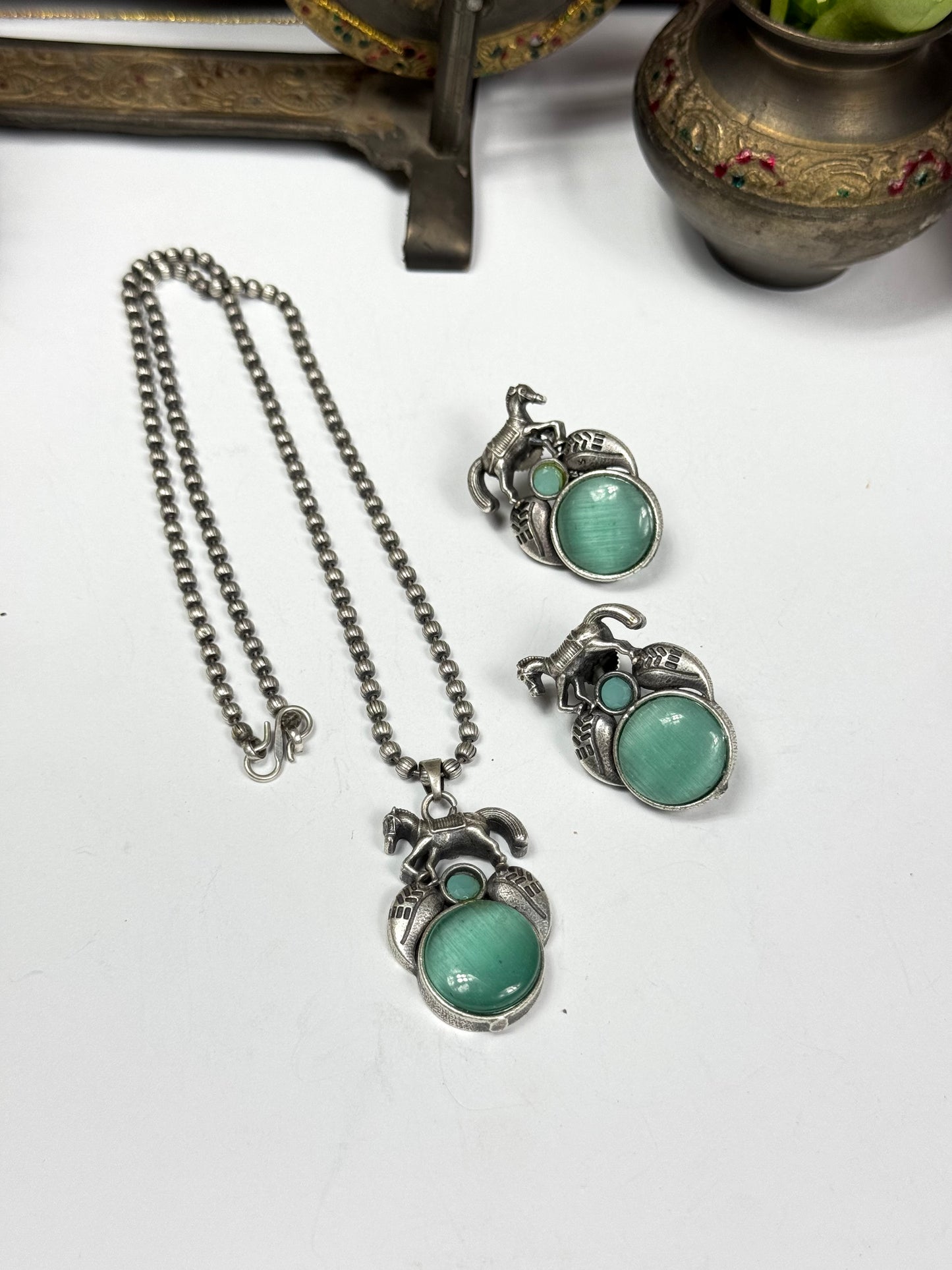 Premium Oxidised Mughal Pendnat set brass made