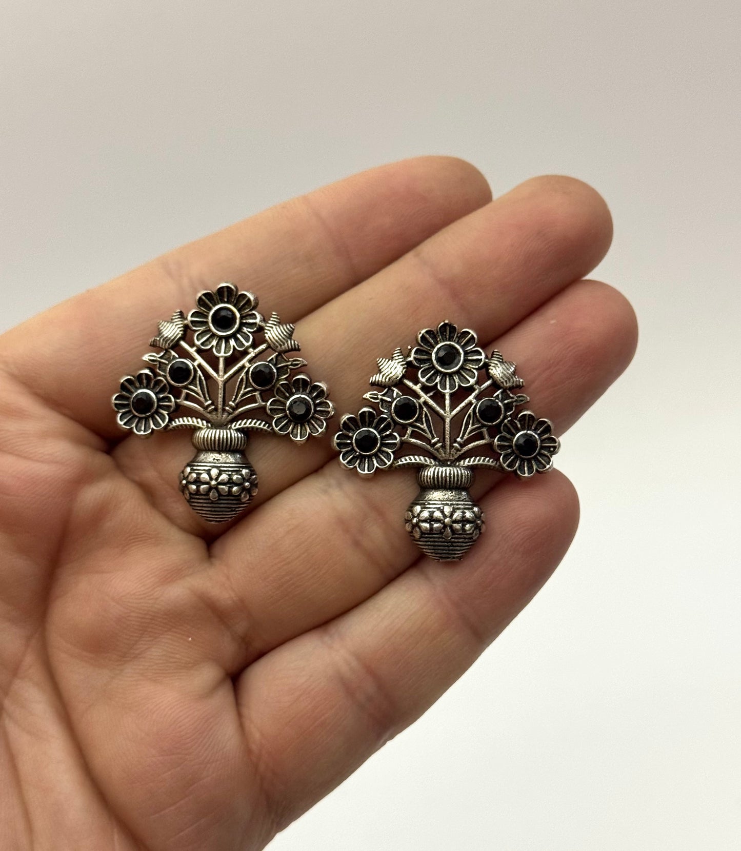 Premium Brass made Oxidised Flower Earrings