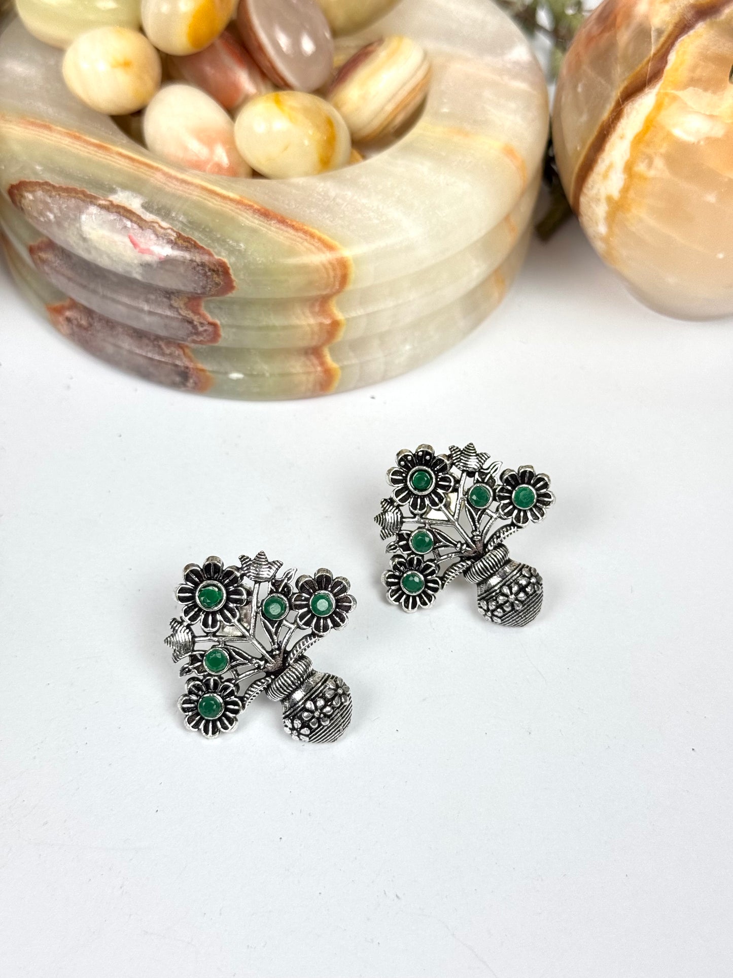 Premium Brass made Oxidised Flower Earrings