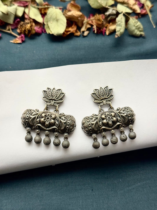 Premium Brass made Oxidised Phool Earrings