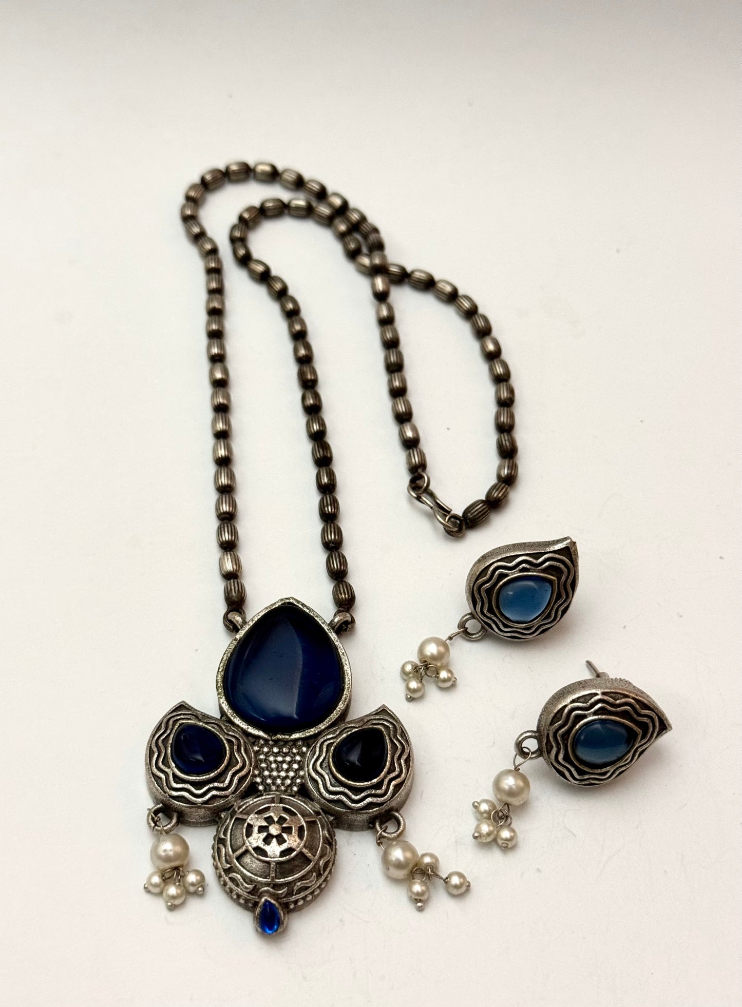 Premium Oxidised Ujala Pendant Set brass made