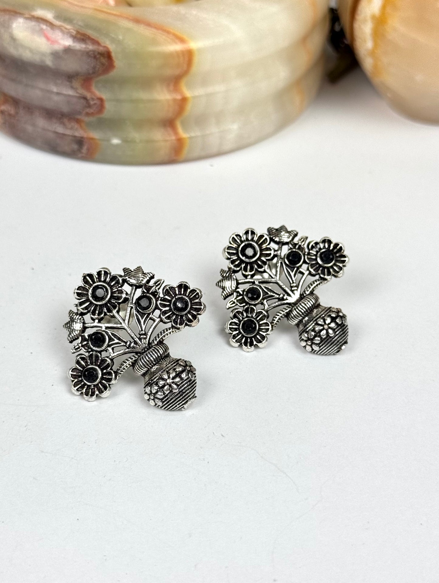 Premium Brass made Oxidised Flower Earrings