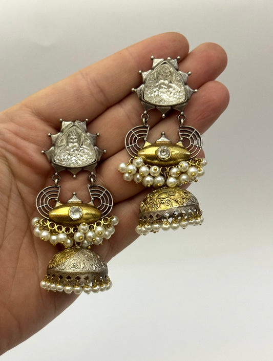 Premium Oxidised Brass Made Dual tone Jhumka