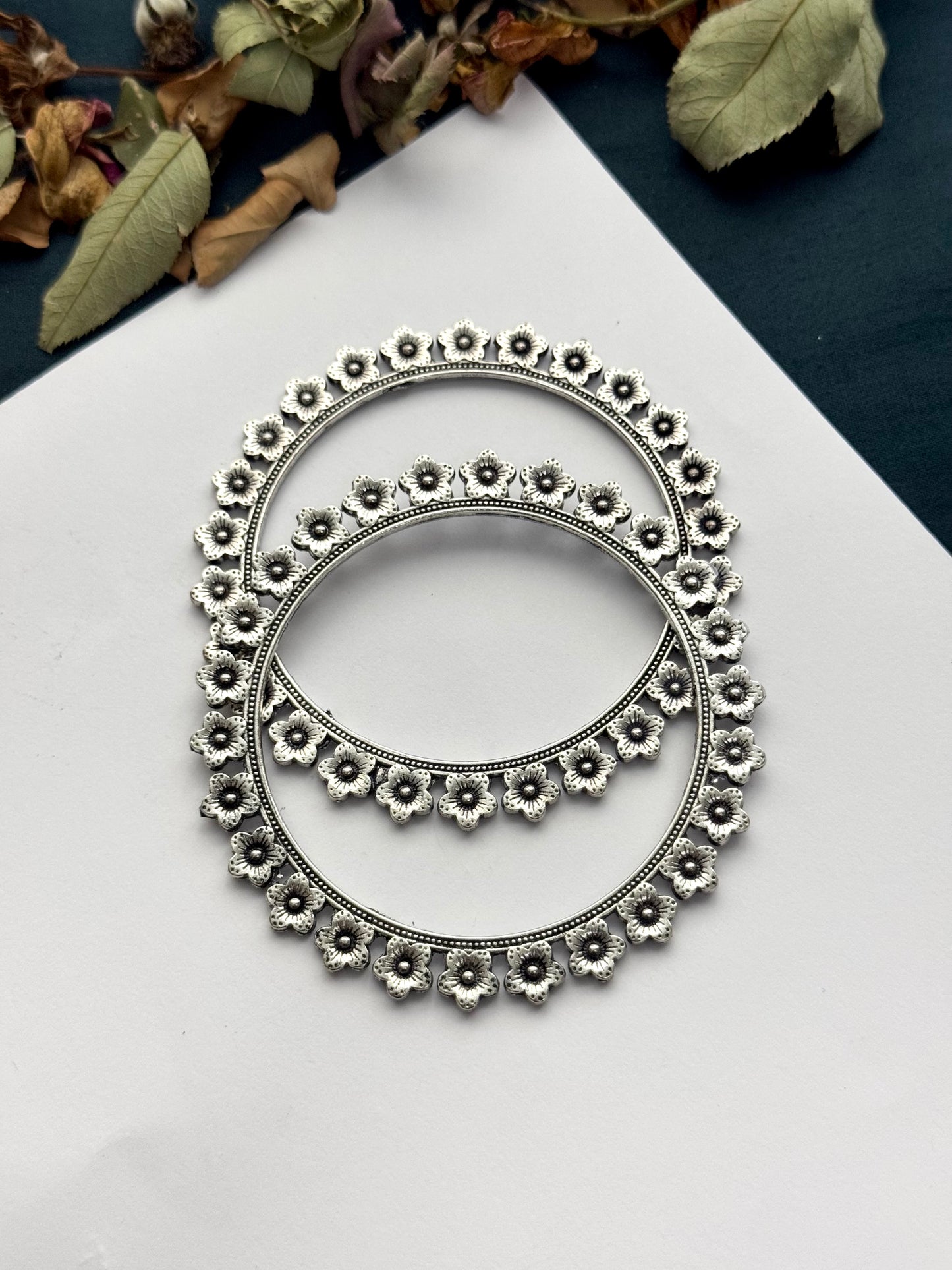 Oxidised Flower Bangle pair