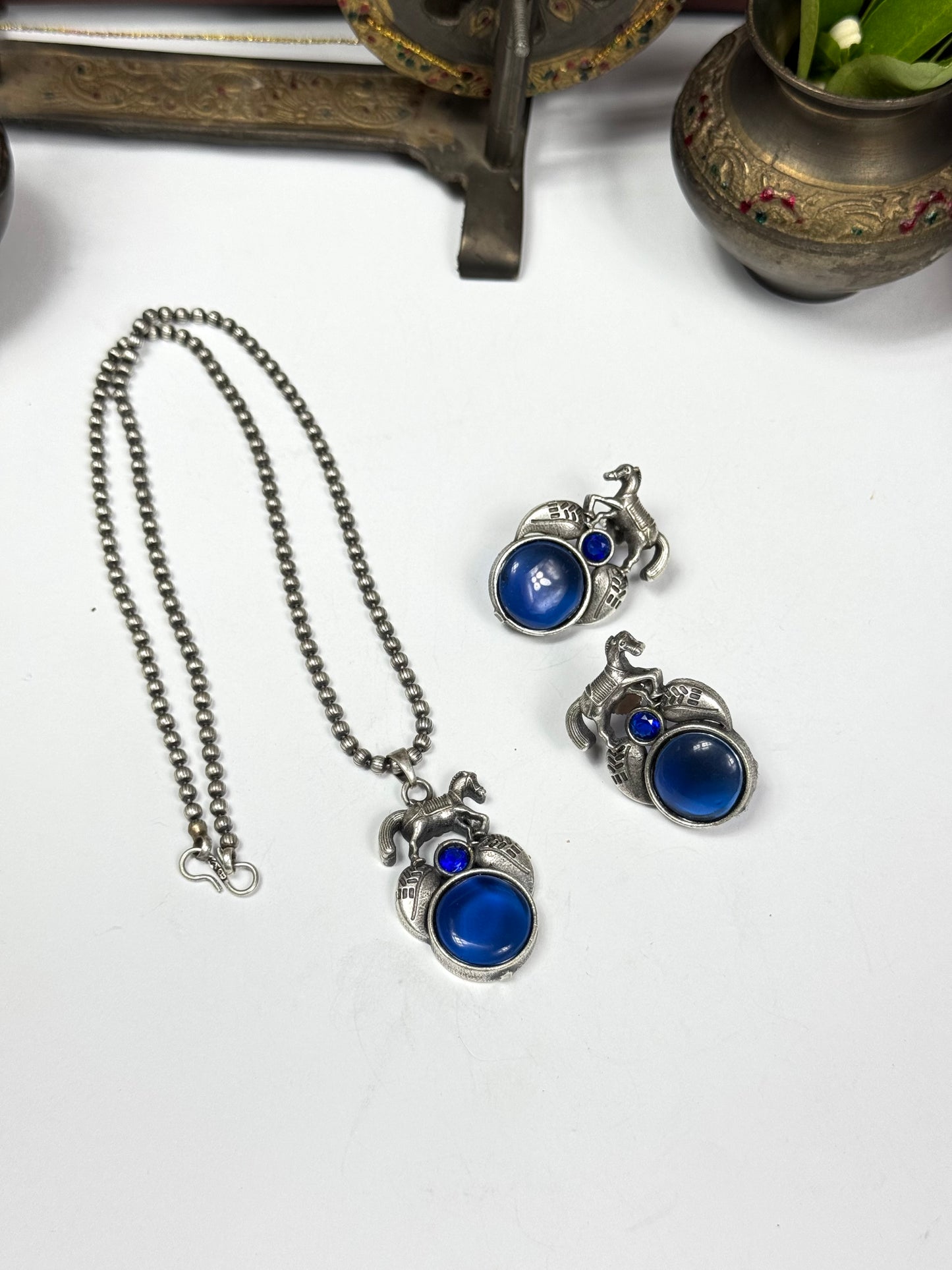 Premium Oxidised Mughal Pendnat set brass made