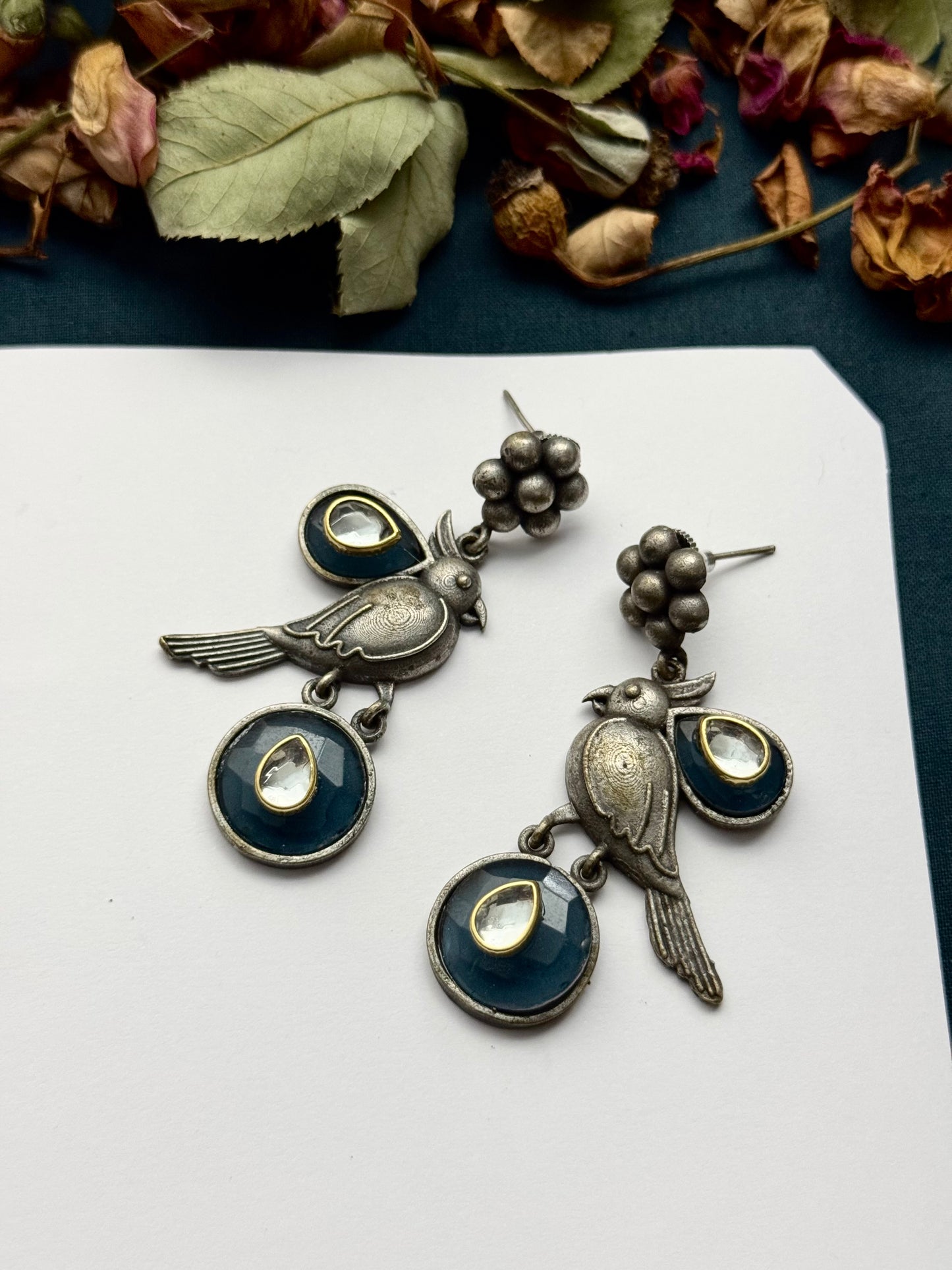 Premium Brass made Oxidised Bird Earrings