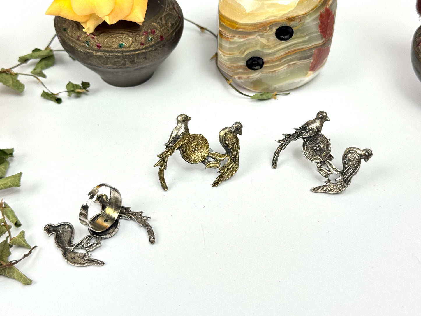 Oxidised Birds Adjustable Ring