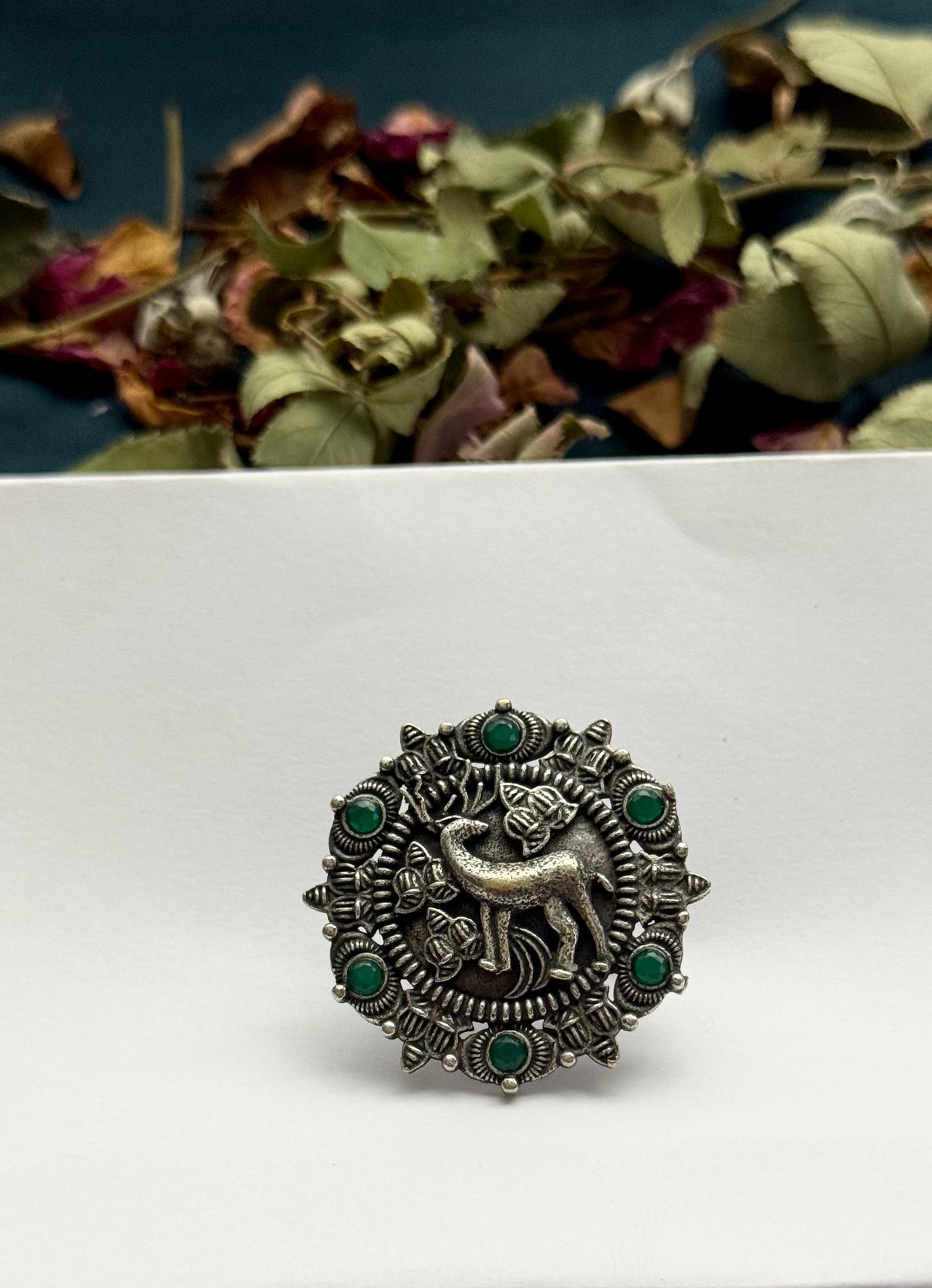 Premium Brass made Oxidised Adjustable Ring