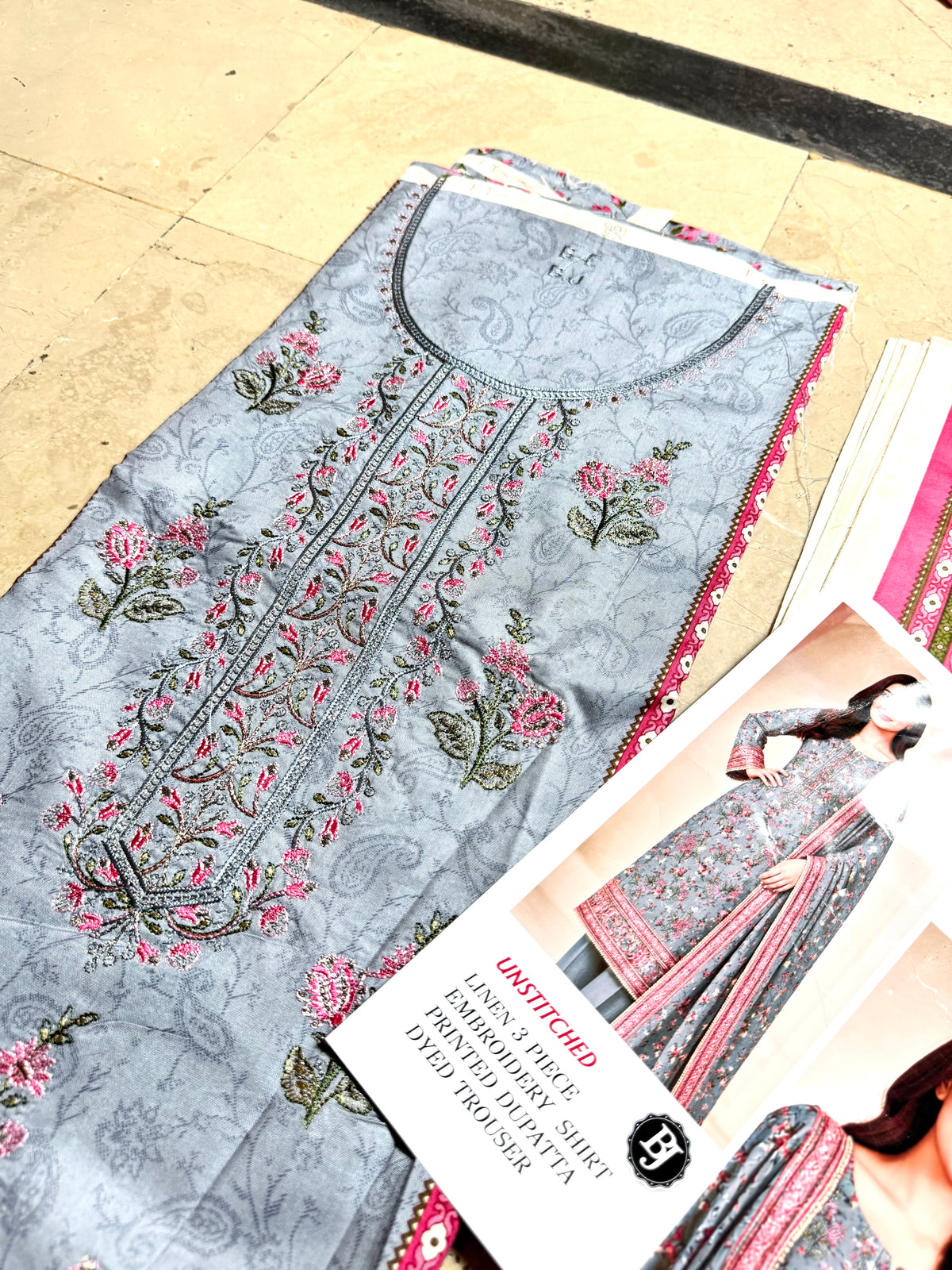 Libas-e-Khas 3pcs embroidered Linen A+ Quality Replica
