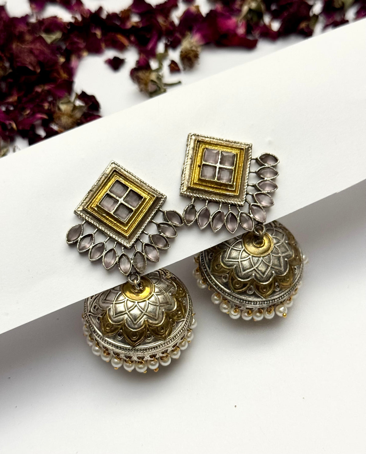 Premium oxidised Brass made Dual Tone jhumka