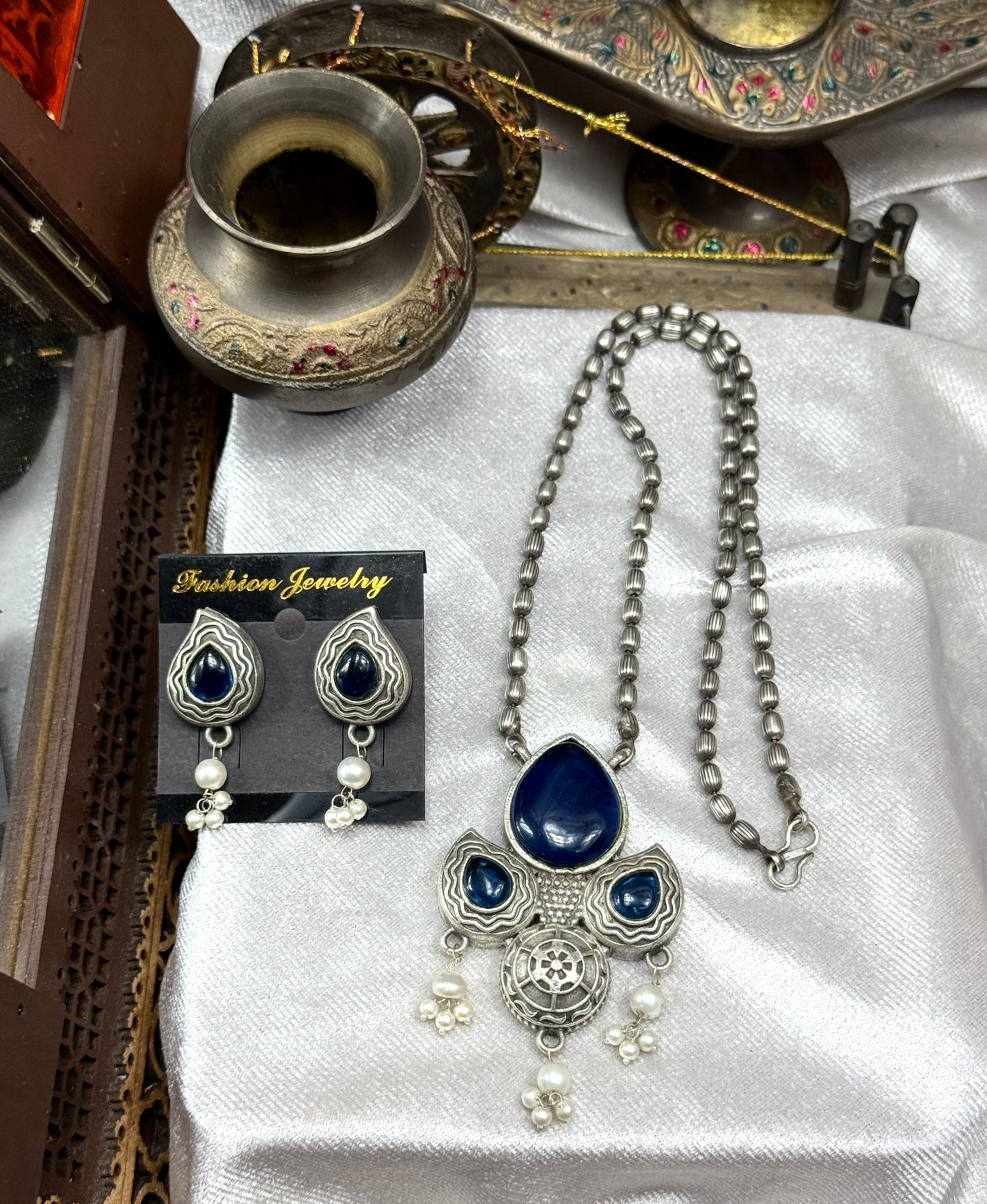 Premium Oxidised Ujala Pendant Set brass made