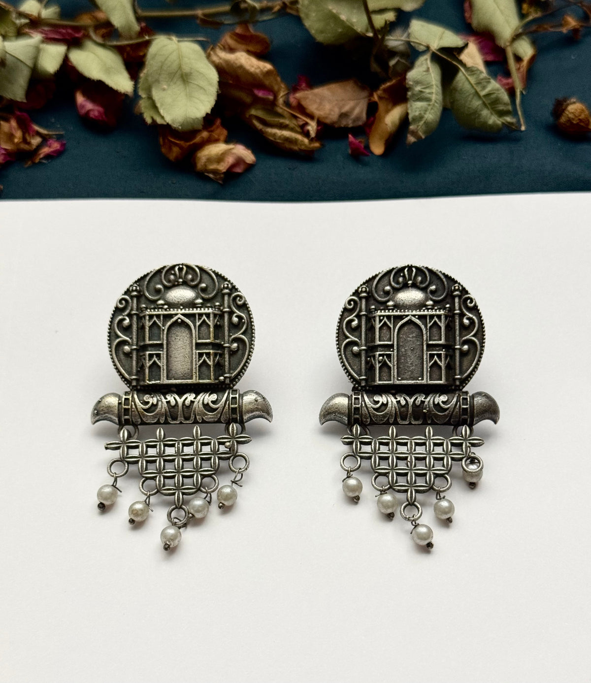 Premium Brass made Oxidised Taj Mahal Earrings