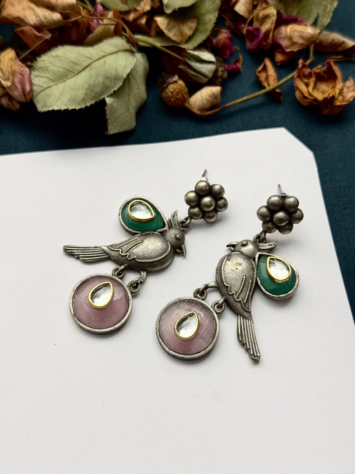 Premium Brass made Oxidised Bird Earrings