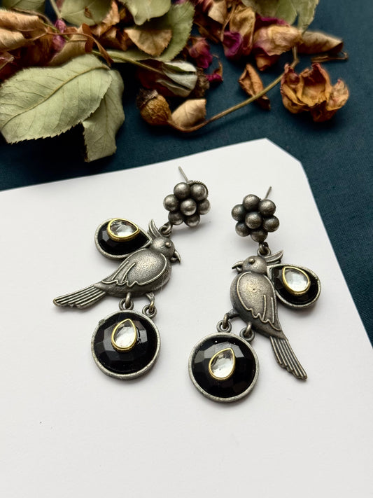 Premium Brass made Oxidised Bird Earrings