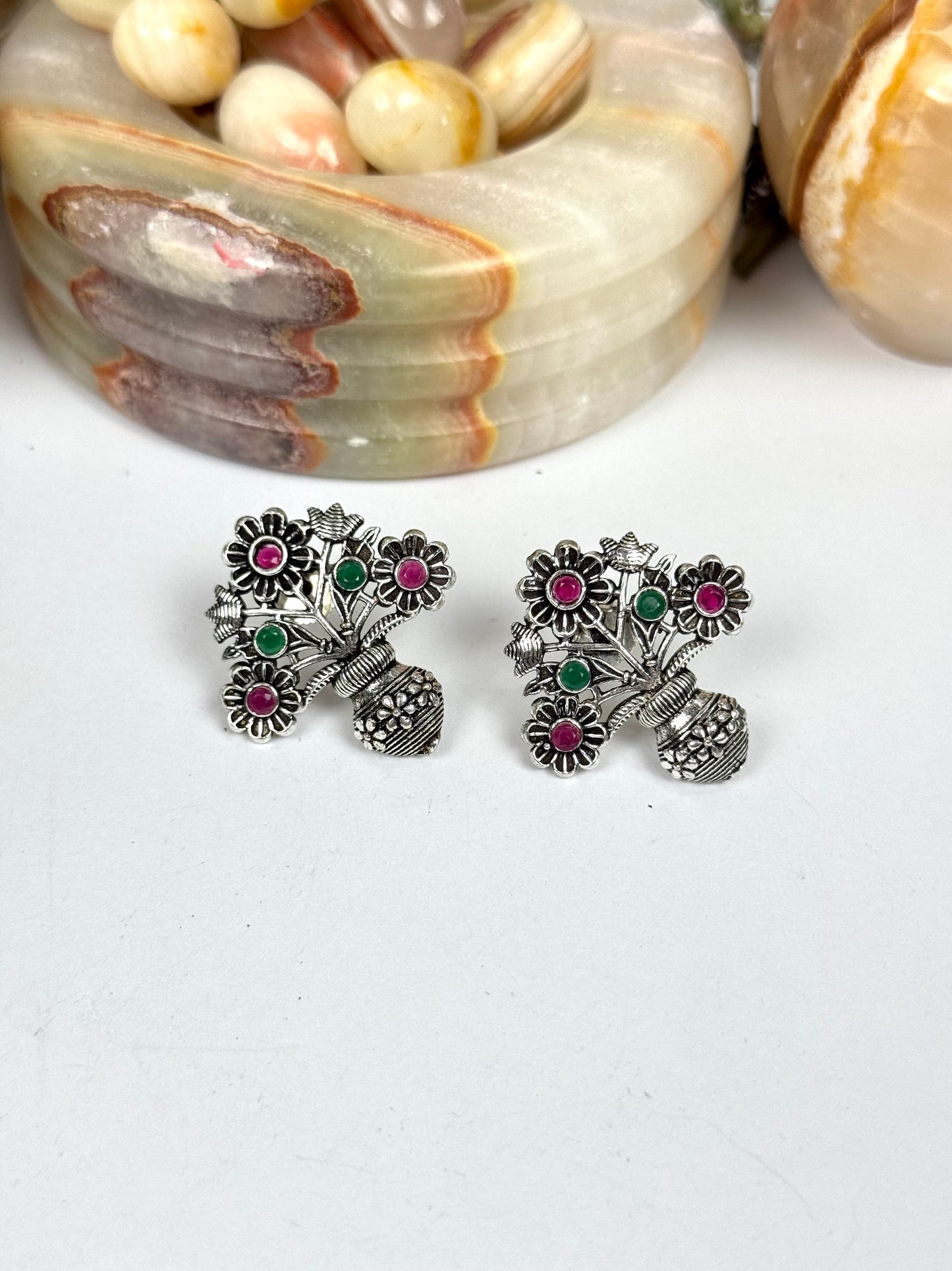 Premium Brass made Oxidised Flower Earrings