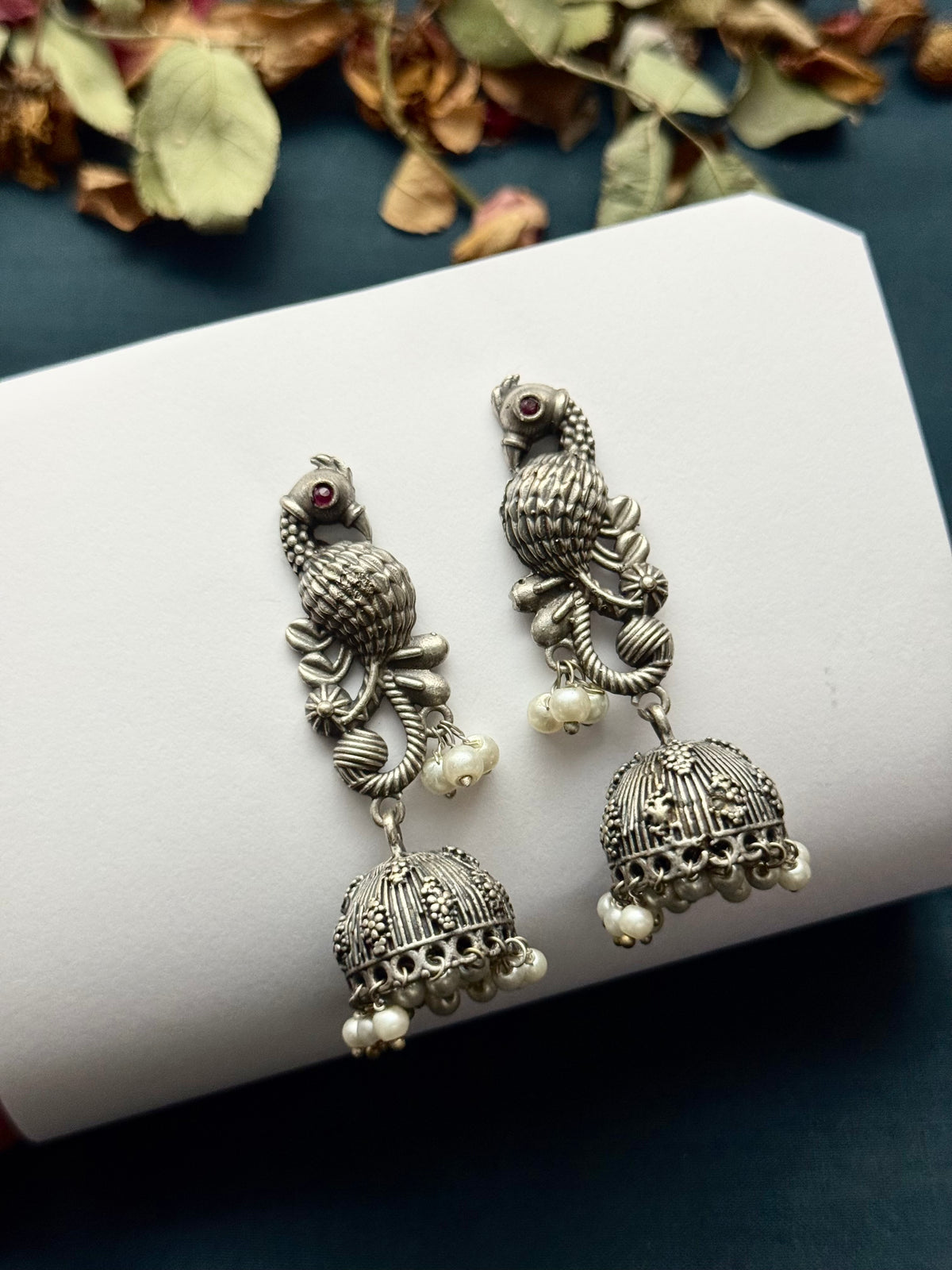 Premium Brass made Oxidised Flora Jhumka