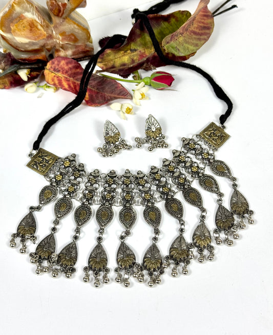 Oxidised Dual tone Necklace set
