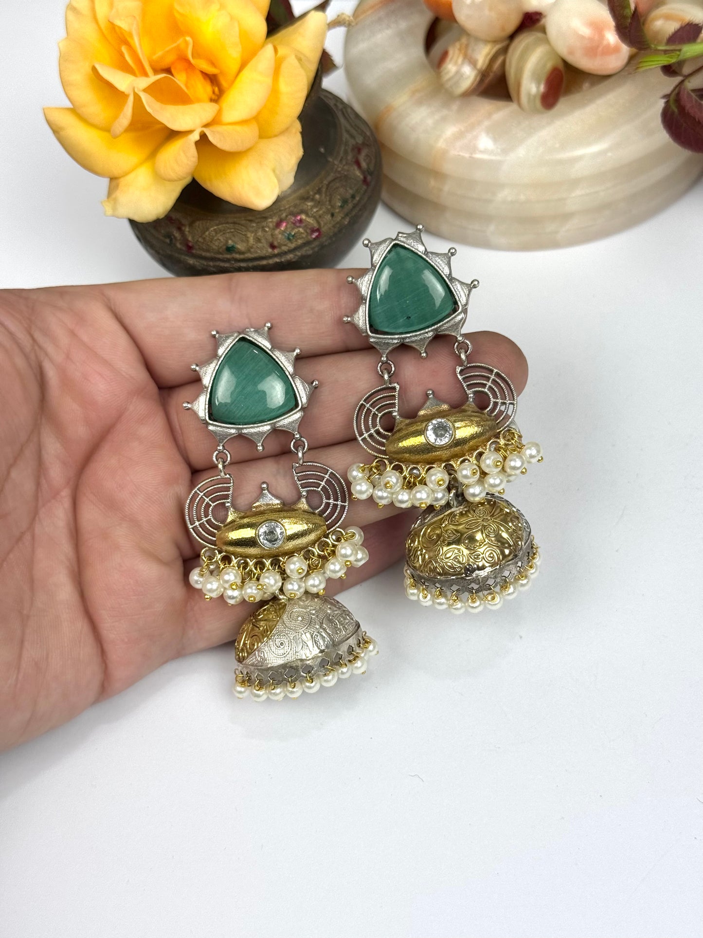 Premium Oxidised Brass Made Dual tone Jhumka