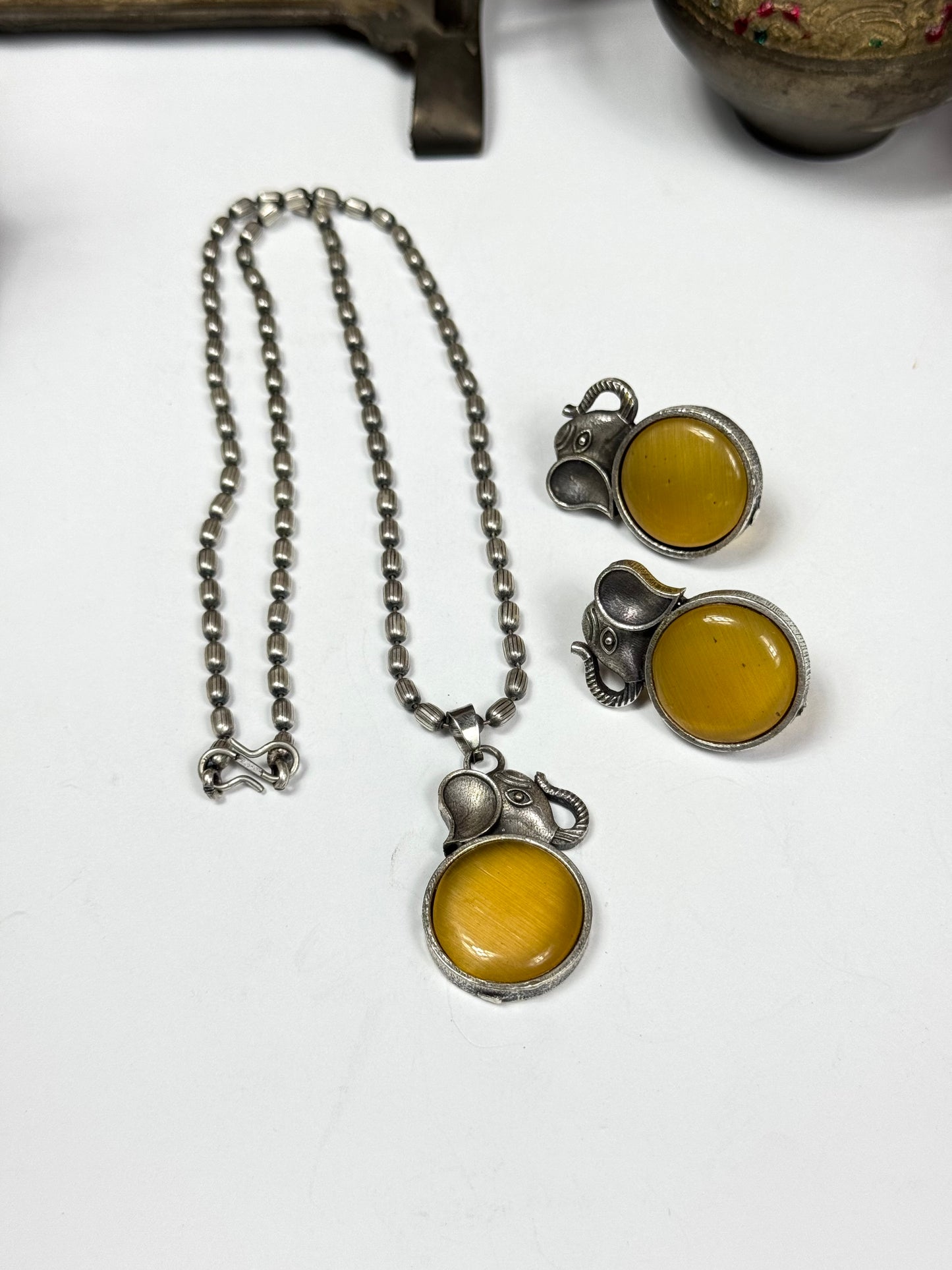 Premium Oxidised Rani Pendant Set