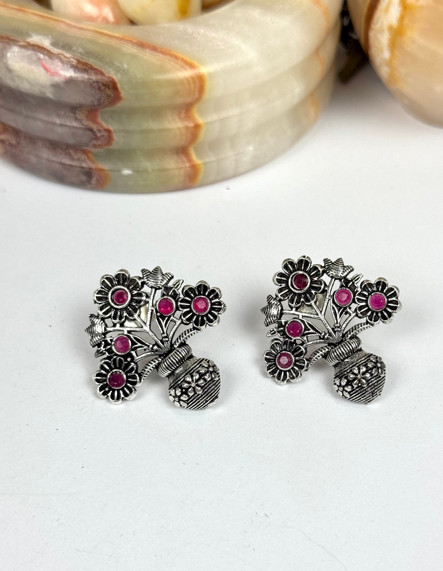 Premium Brass made Oxidised Flower Earrings