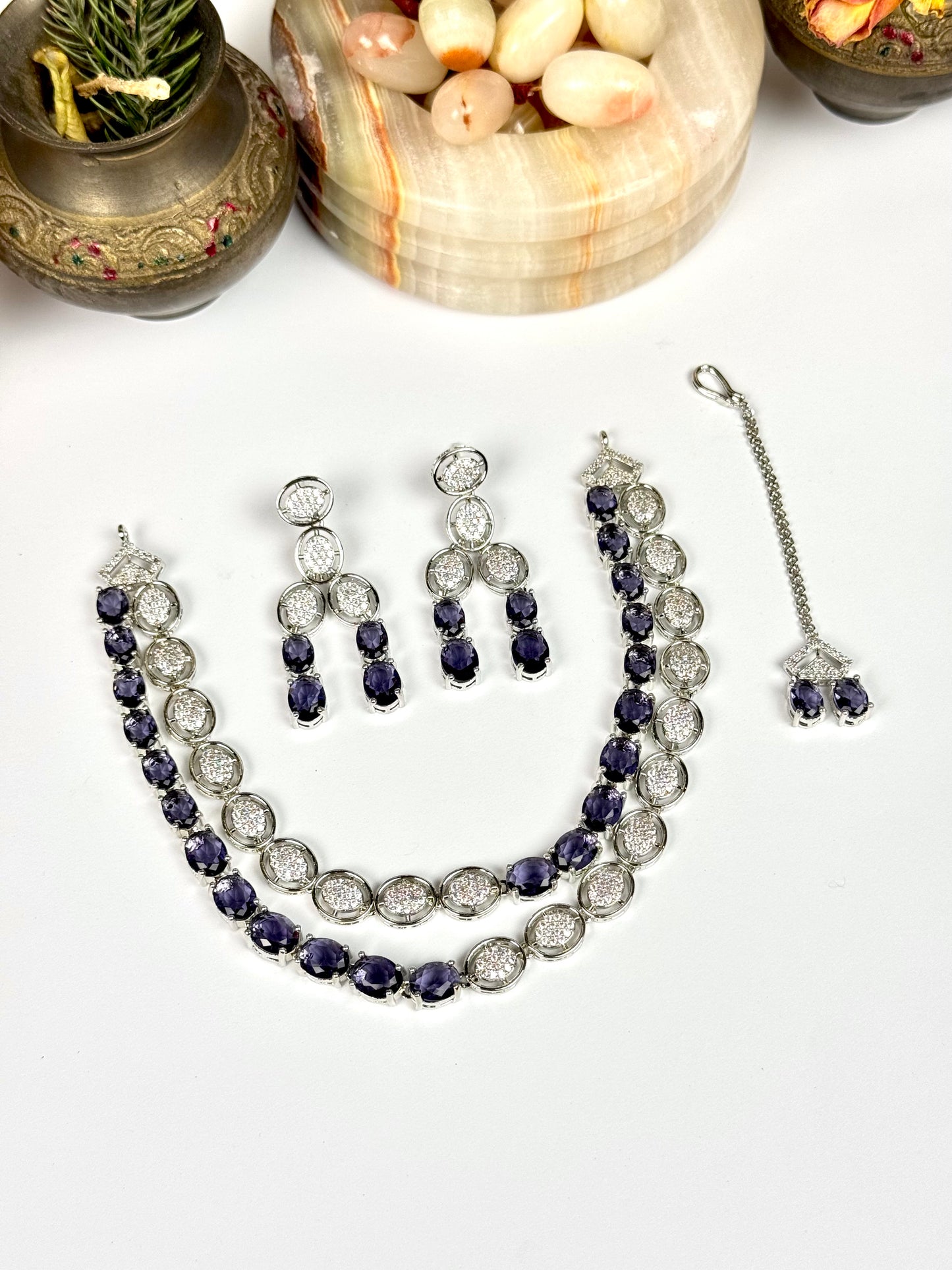 American Diamond 1karat long Necklace set