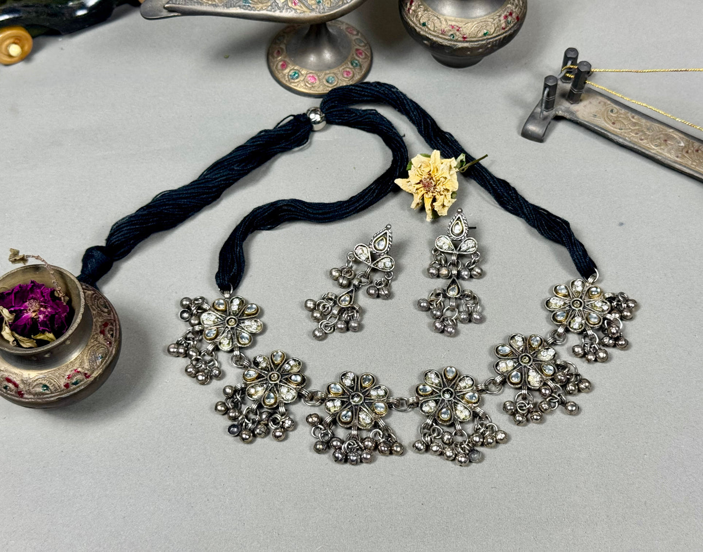 Oxidised Kundn Necklace set