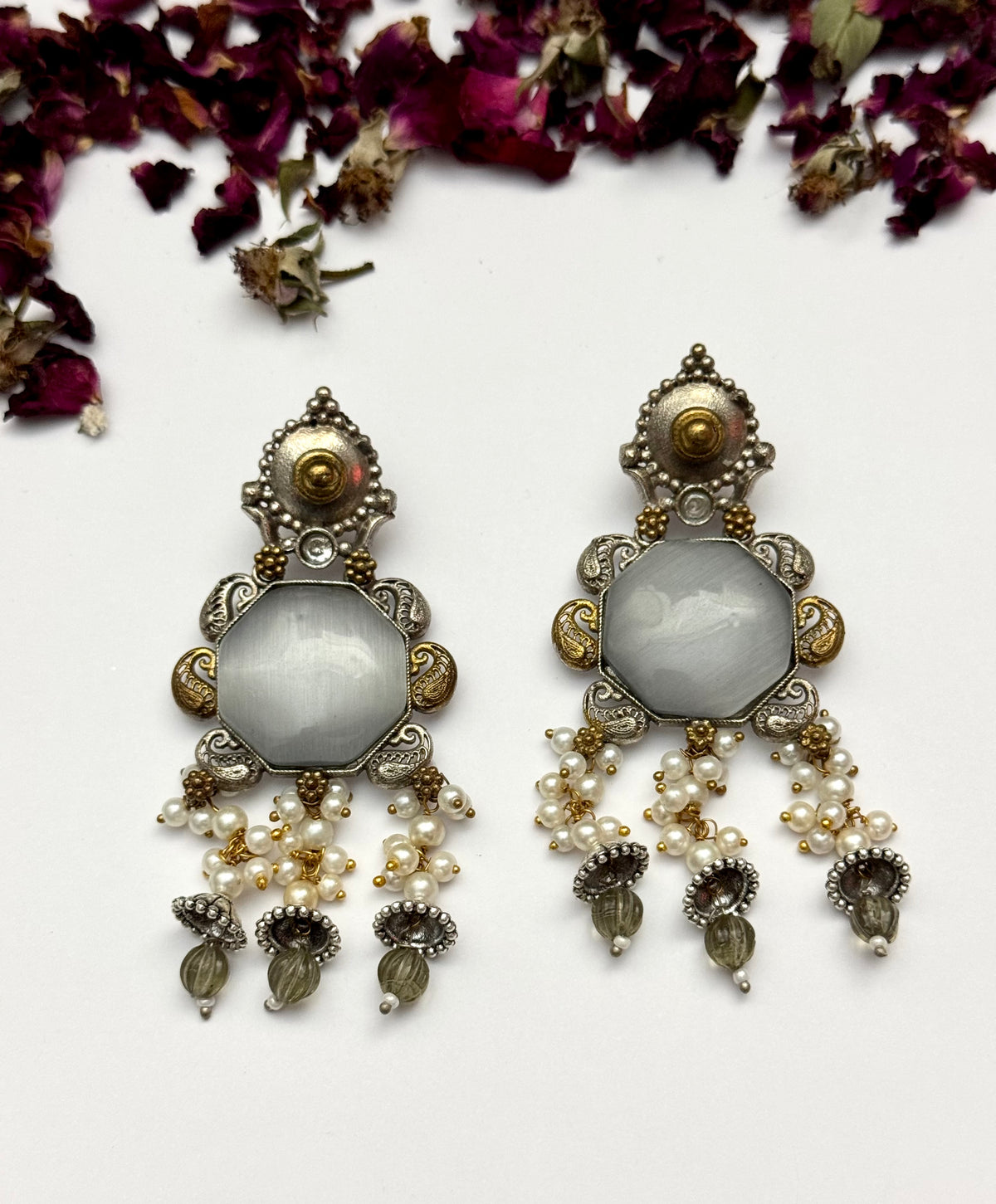 Premium oxidised Brass made Dual tone designer Earrings