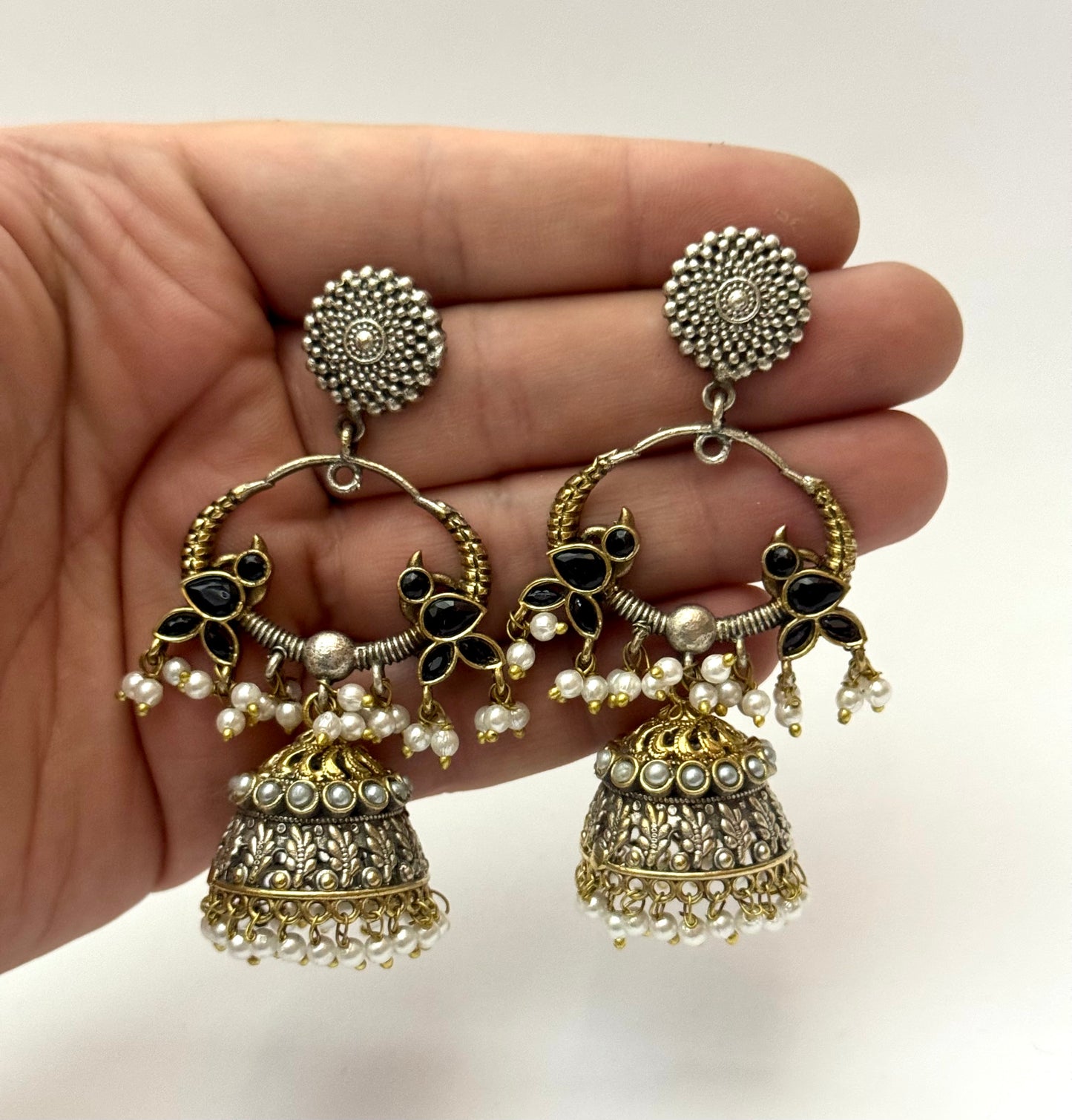 Premium Brass made Dual Tone oxidised jhumka