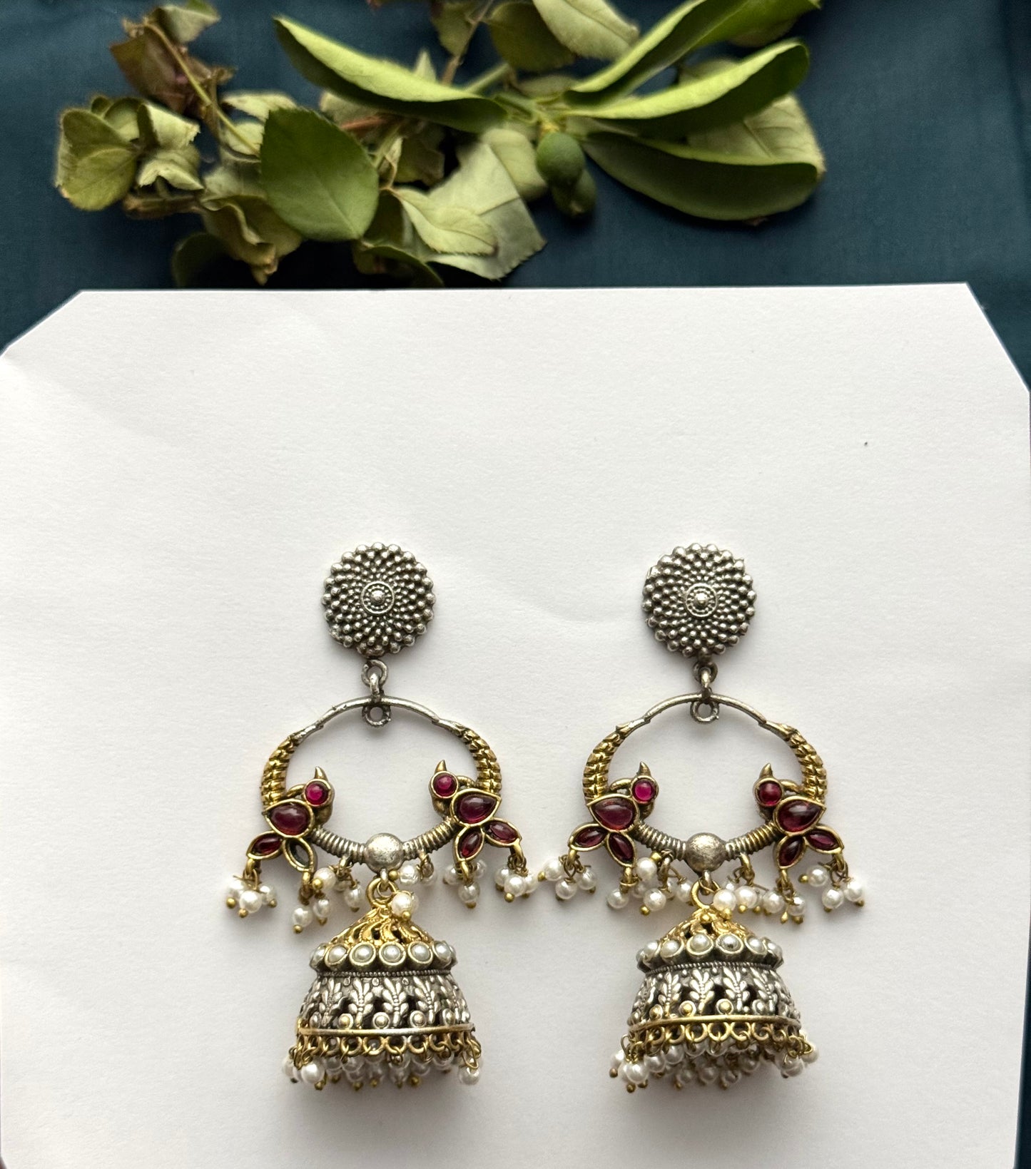 Premium Brass made Dual Tone oxidised jhumka